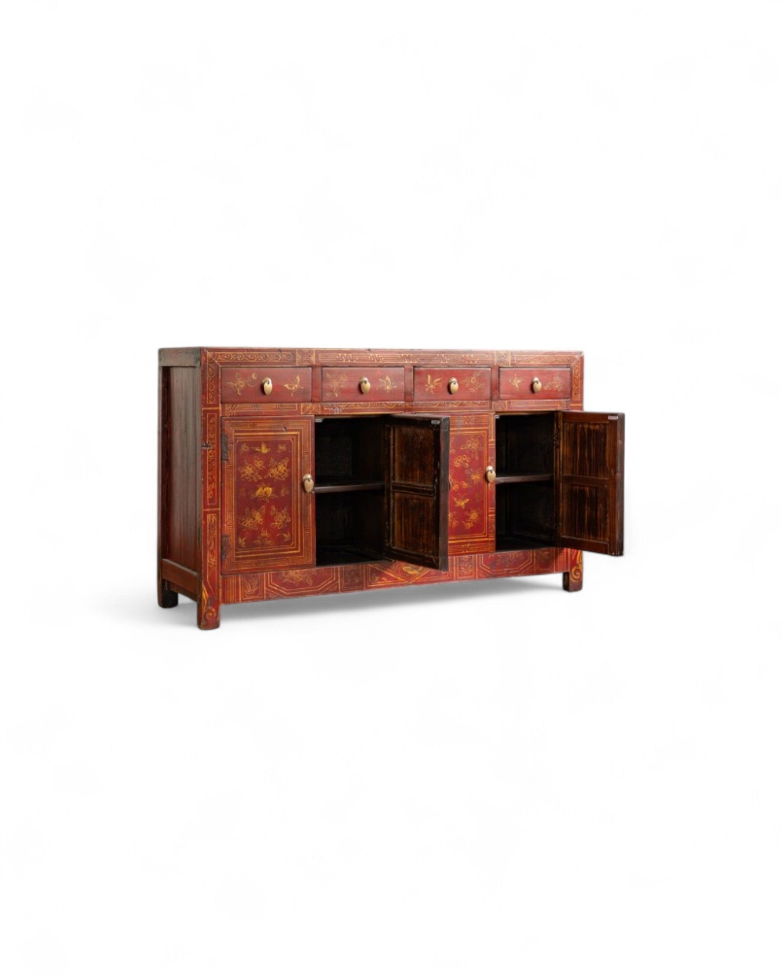 Maroon Chinese Antique Handpainted Sideboard (90 Years)