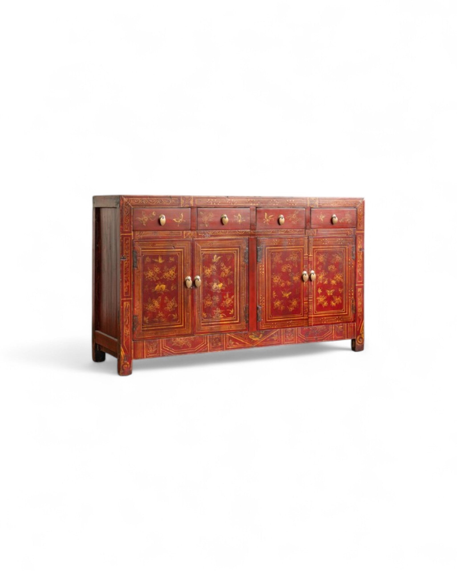 Maroon Chinese Antique Handpainted Sideboard (90 Years)