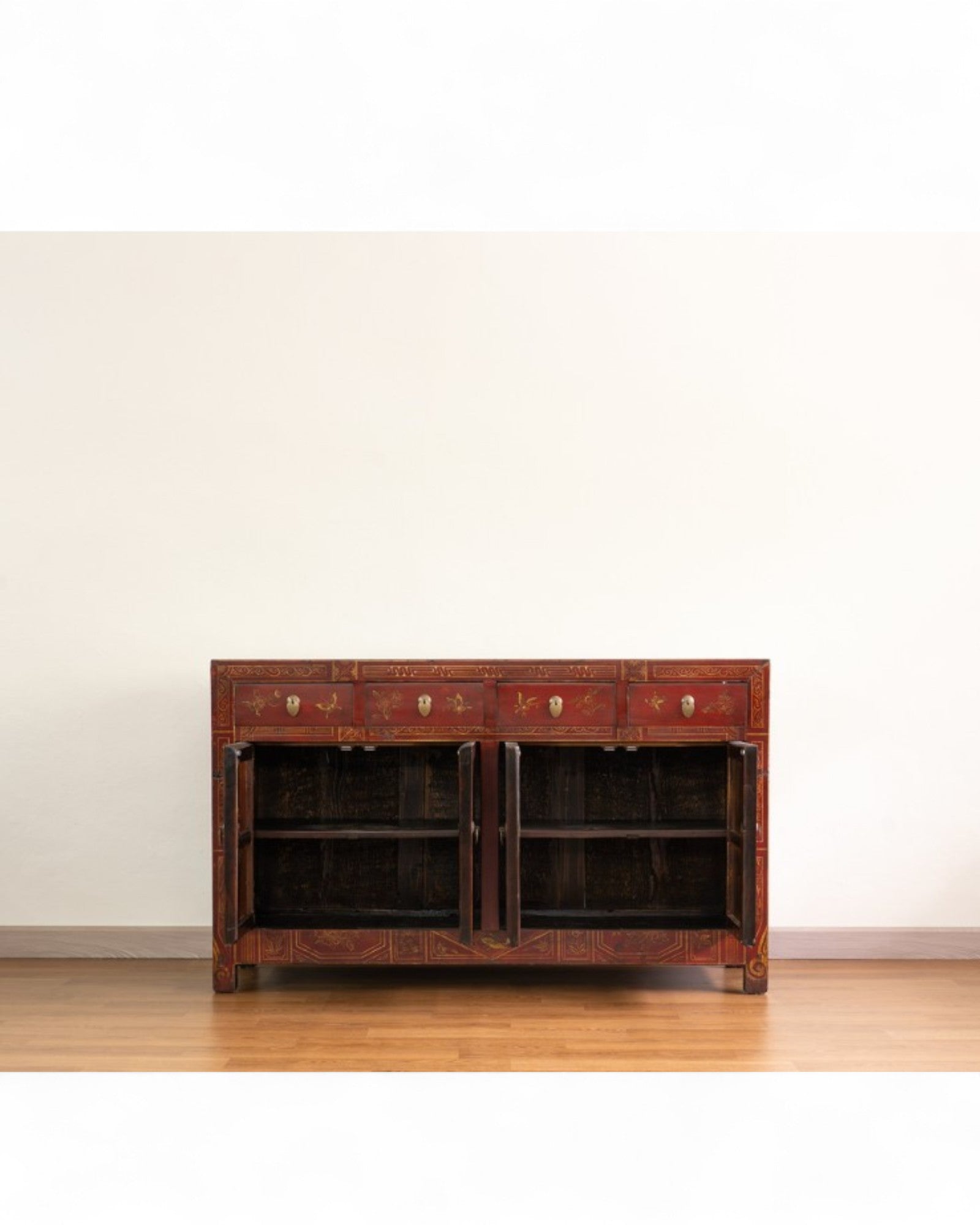 Maroon Chinese Antique Handpainted Sideboard (90 Years)