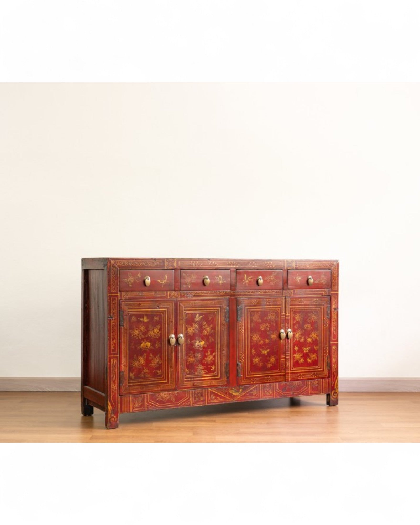 Maroon Chinese Antique Handpainted Sideboard (90 Years)