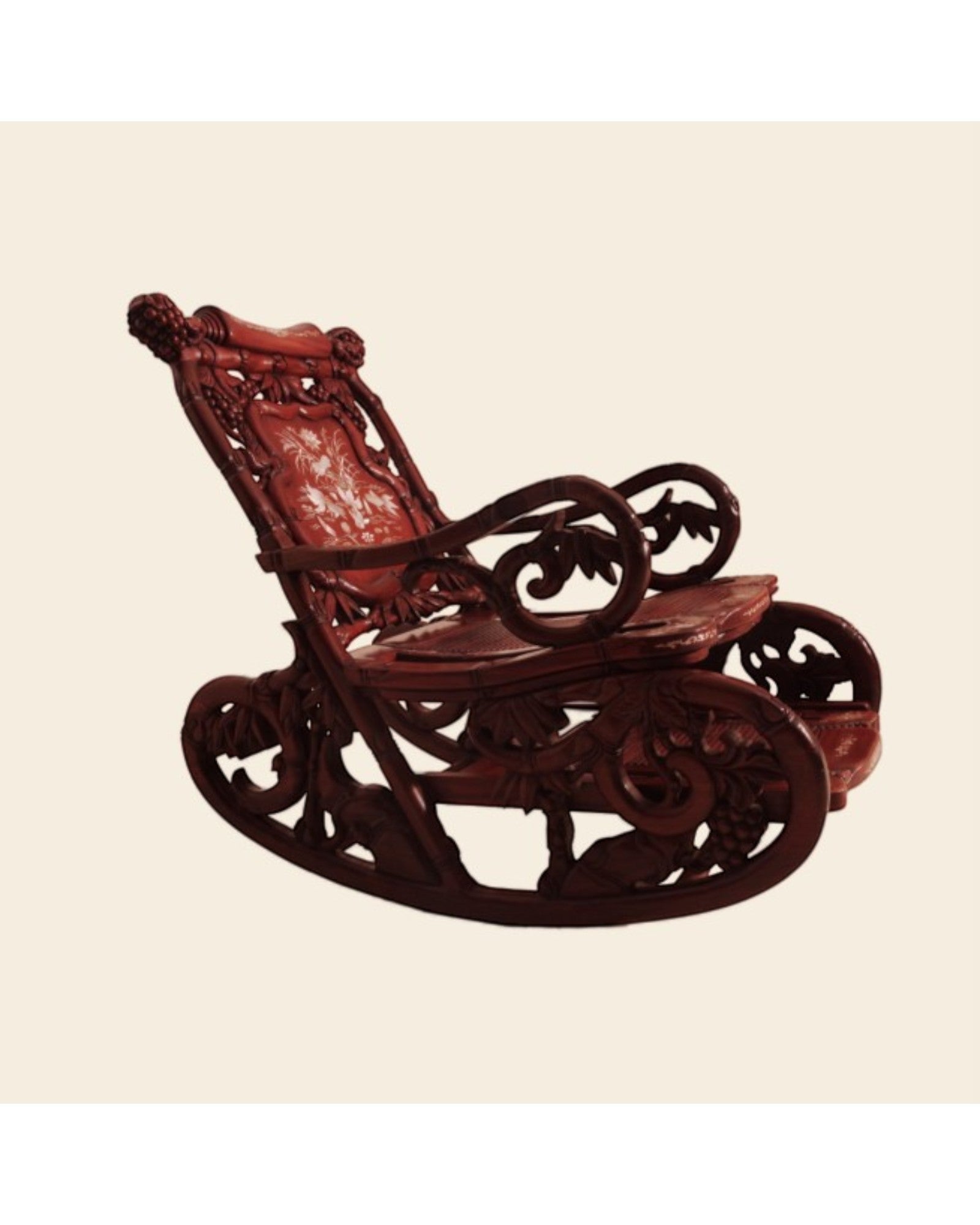 Chinese Mother-of-Pearl Inlaid Rosewood Rocking Recliner (Imperial-Style “Taishi” Chair)