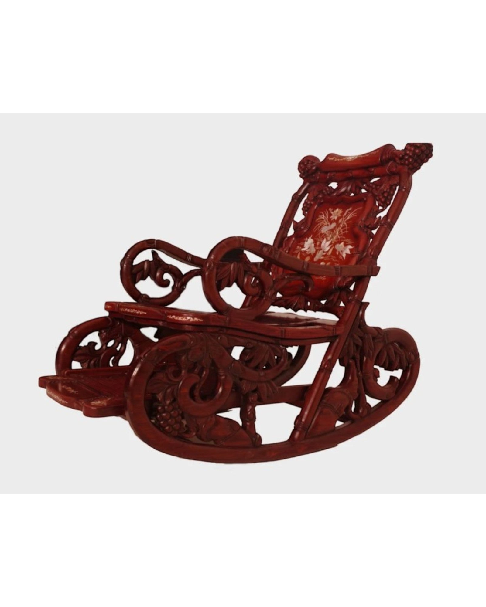 Chinese Mother-of-Pearl Inlaid Rosewood Rocking Recliner (Imperial-Style “Taishi” Chair)