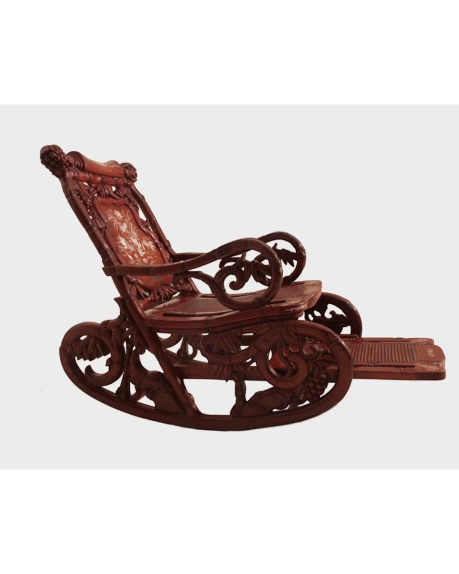 Chinese Mother-of-Pearl Inlaid Rosewood Rocking Recliner (Imperial-Style “Taishi” Chair)