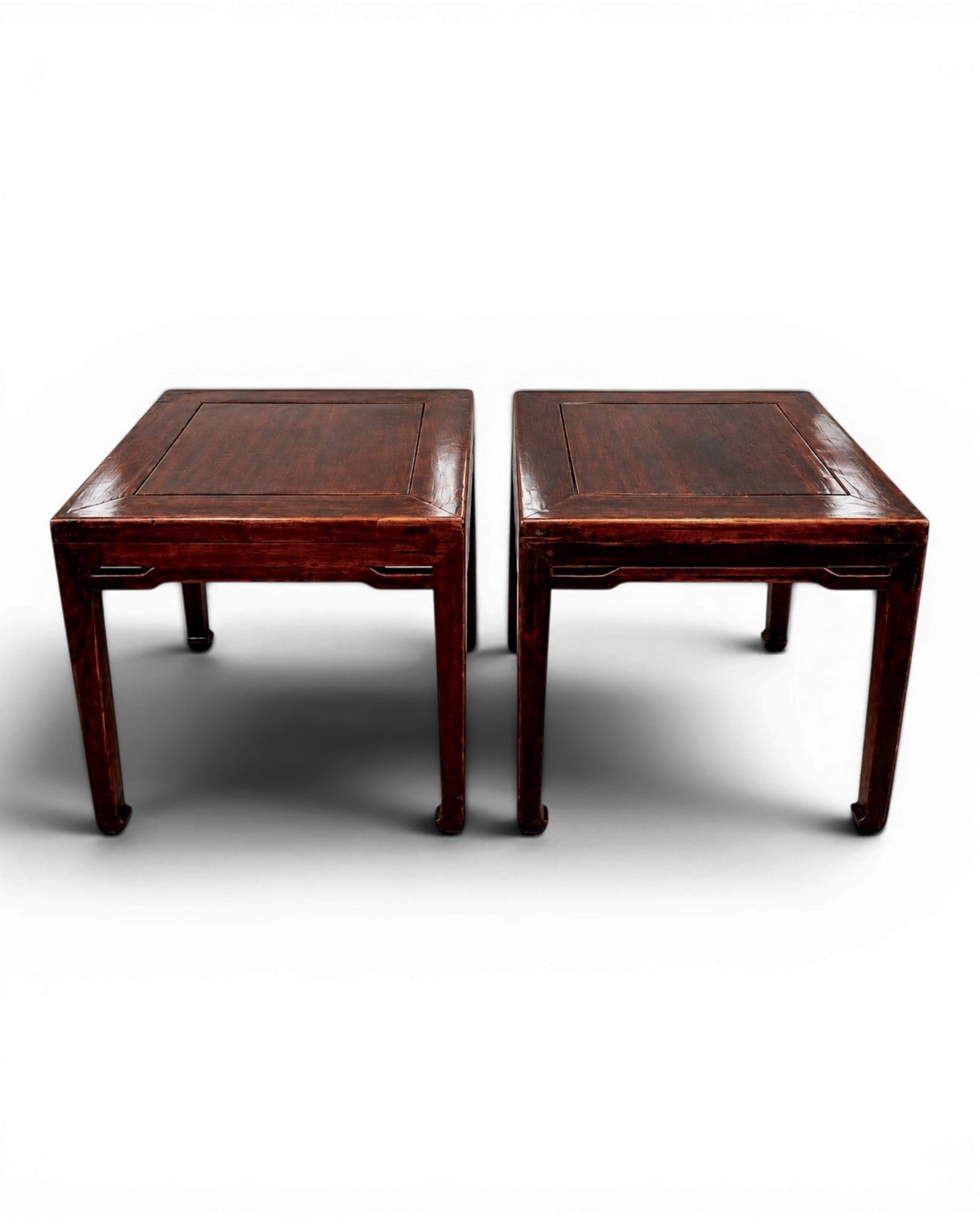 Pair of Qing Dynasty Low Elm Wood Side Tables / Stools