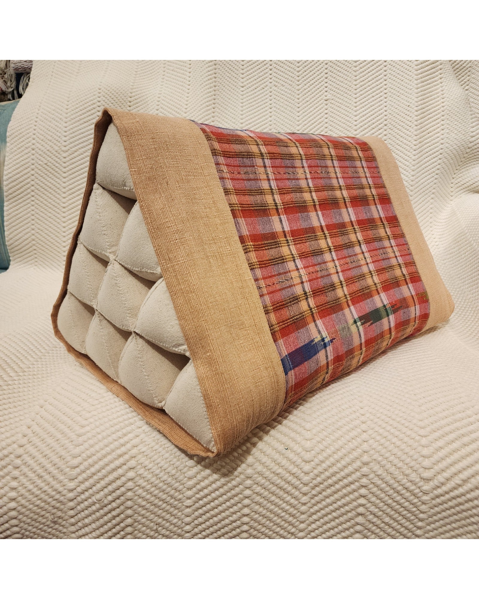 Triangular Cushion with Cotton Cover - "Pakhao ma" Thai Pattern ผ้าขาวม้า