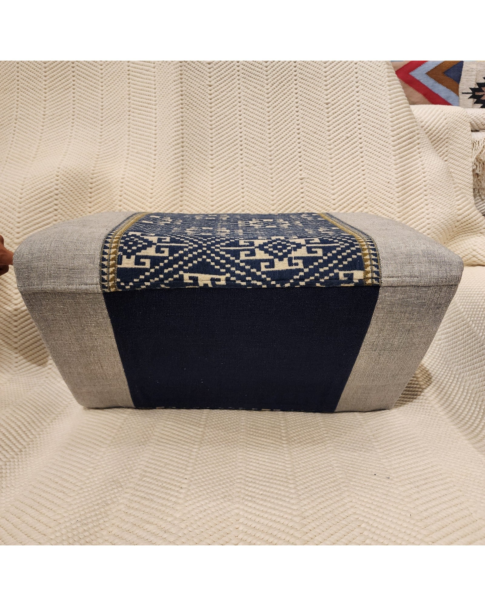 Triangular Cushion with Cotton Cover - Grey & Blue