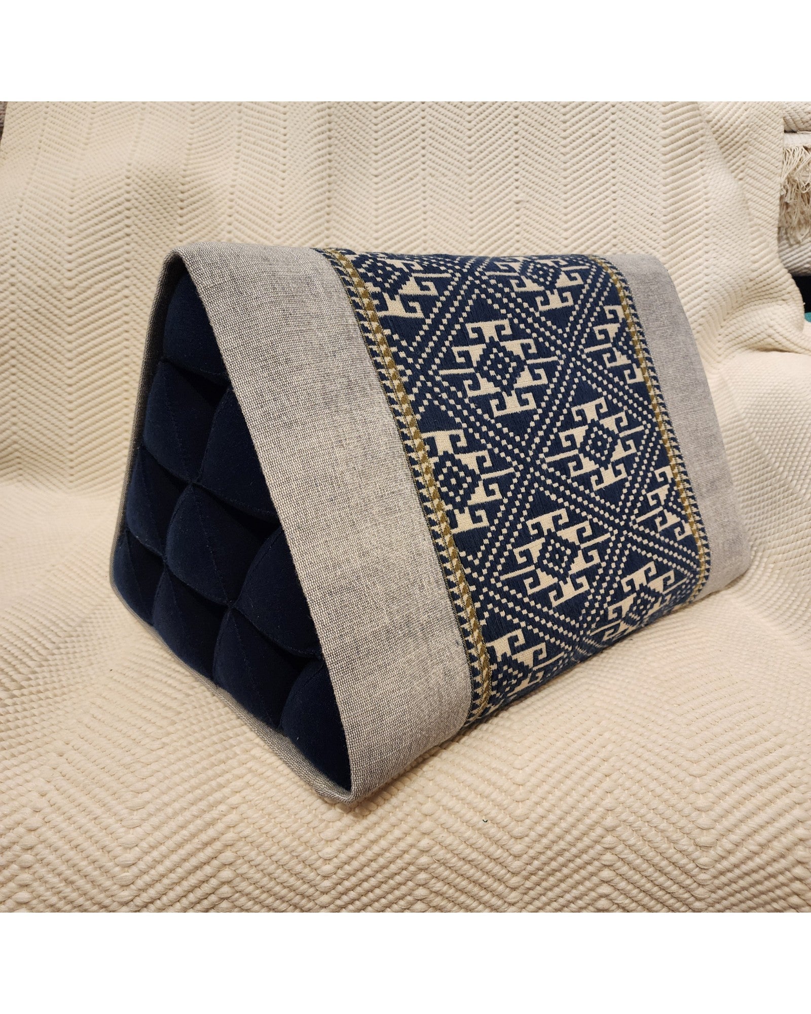 Triangular Cushion with Cotton Cover - Grey & Blue