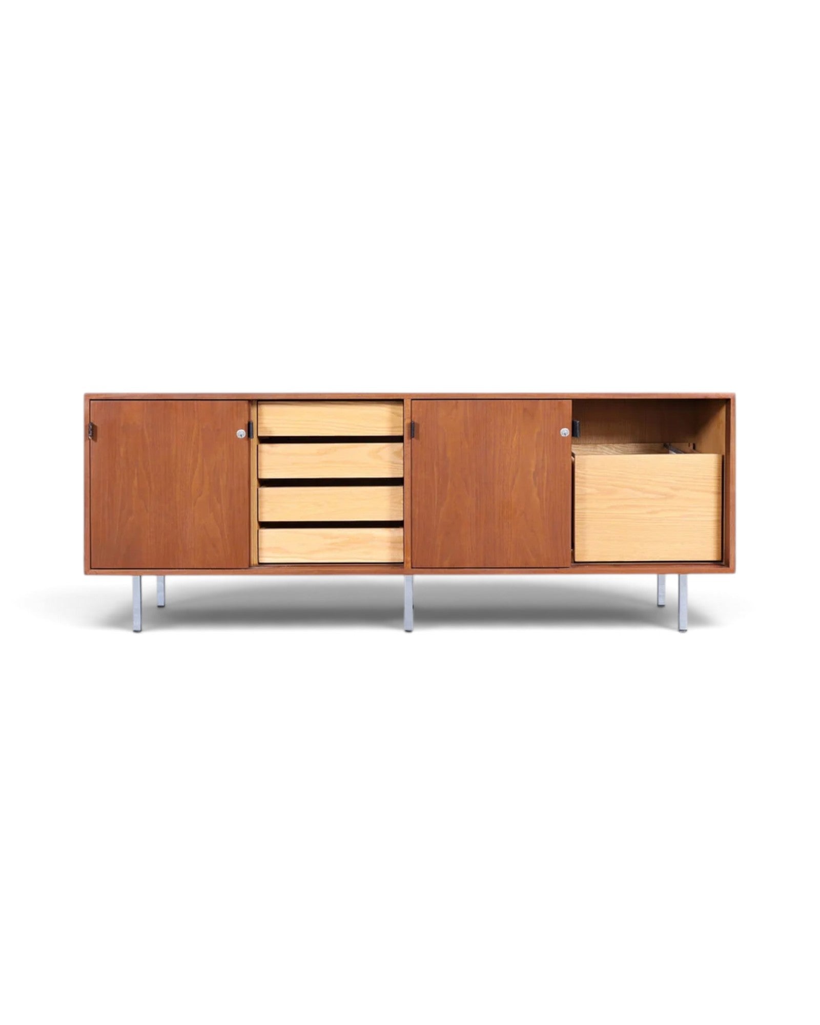 Mid-Century Modern Walnut and Chrome Credenza by Florence Knoll