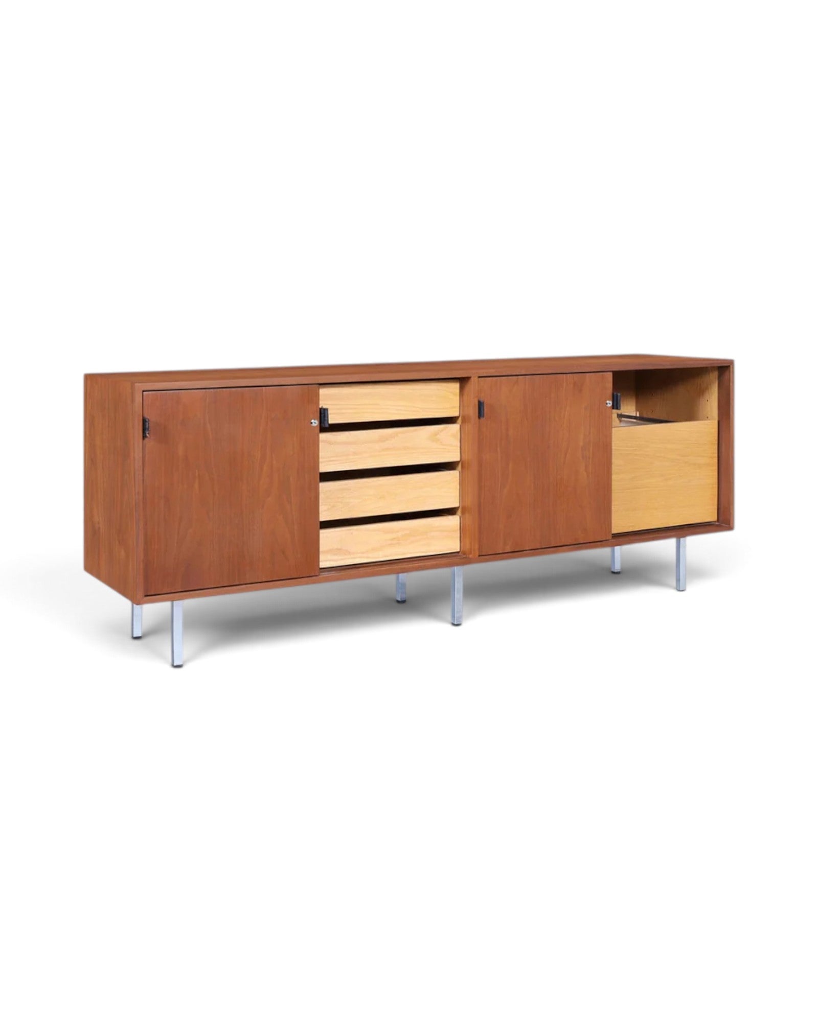 Mid-Century Modern Walnut and Chrome Credenza by Florence Knoll