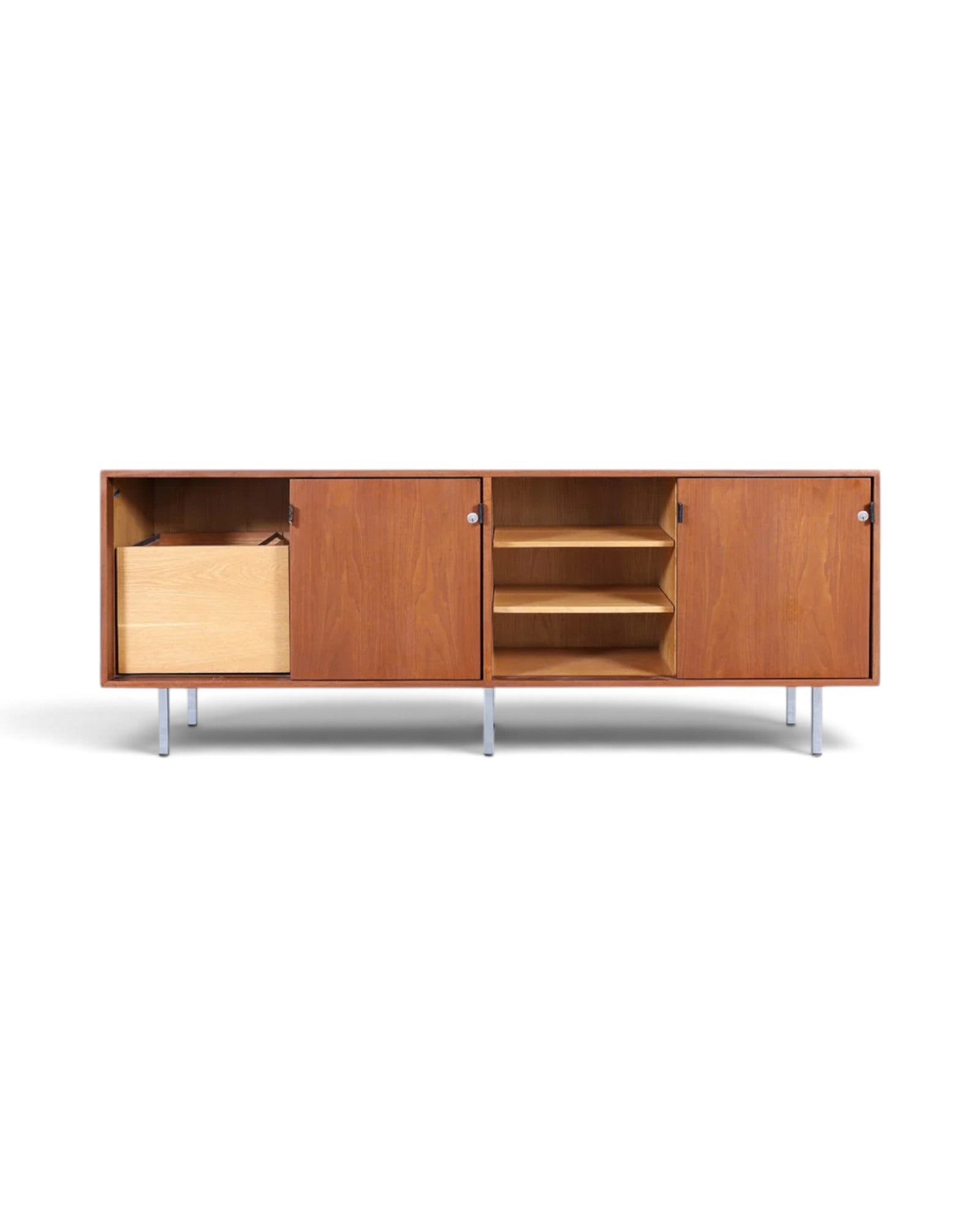 Mid-Century Modern Walnut and Chrome Credenza by Florence Knoll
