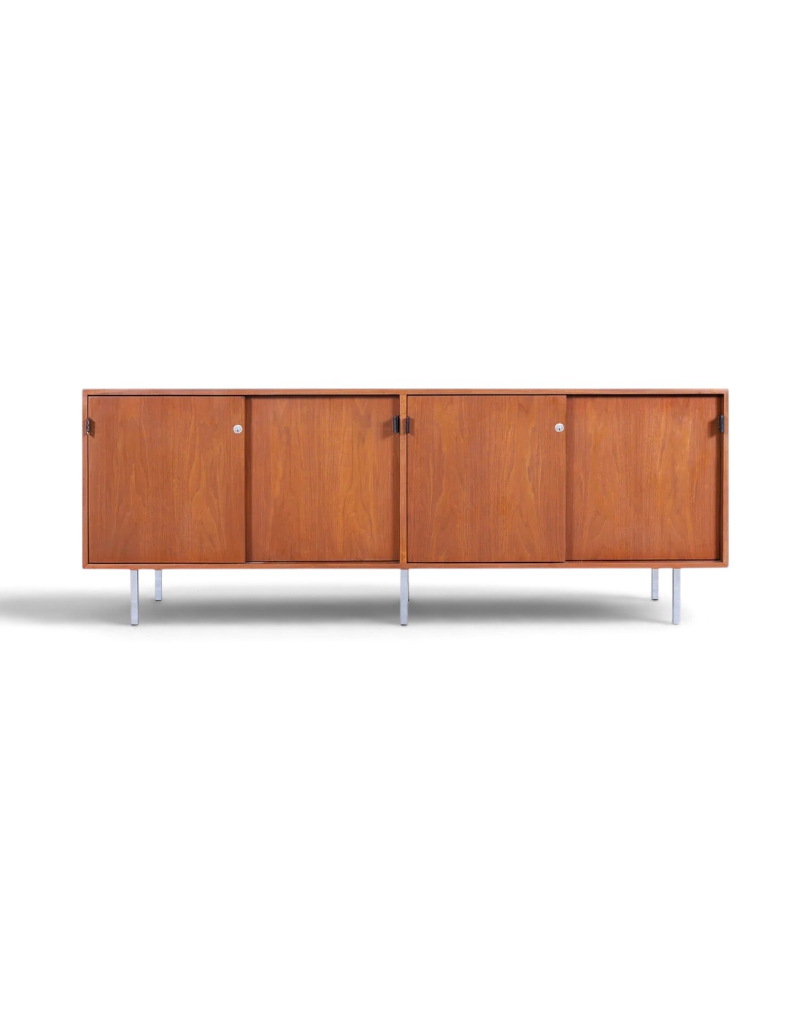 Mid-Century Modern Walnut and Chrome Credenza by Florence Knoll