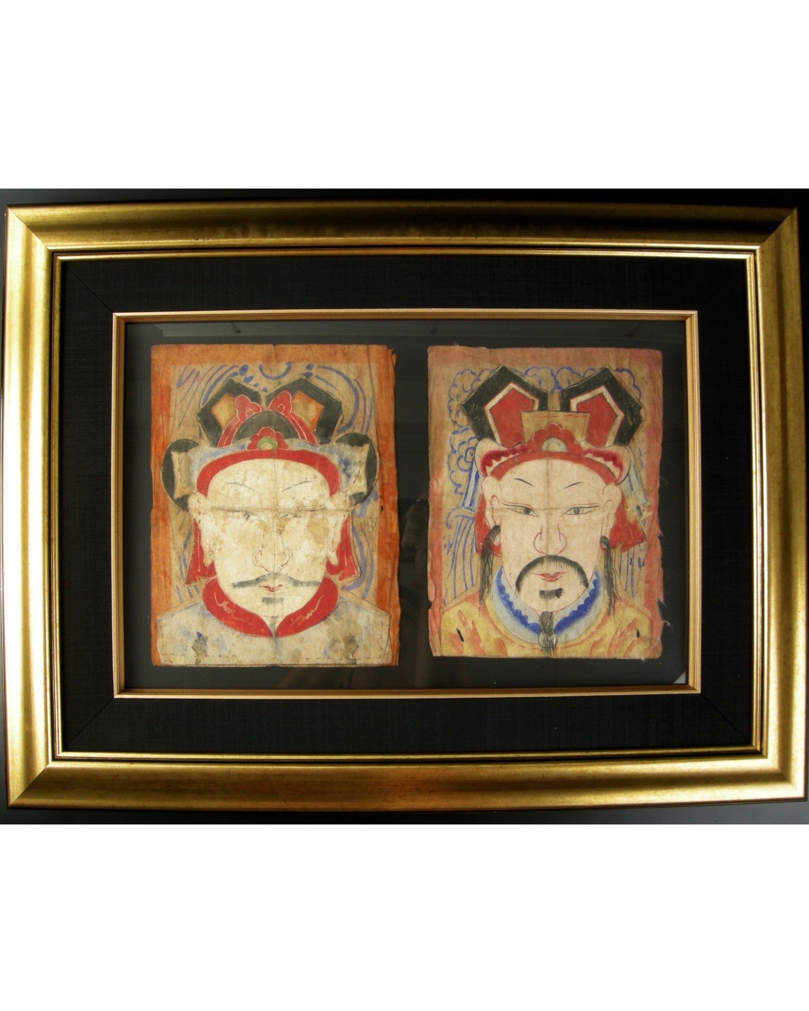 Framed Pair of Lantien Yao Ritual Paper Masks (44.5 x 60cm) - Surround Living - 2
