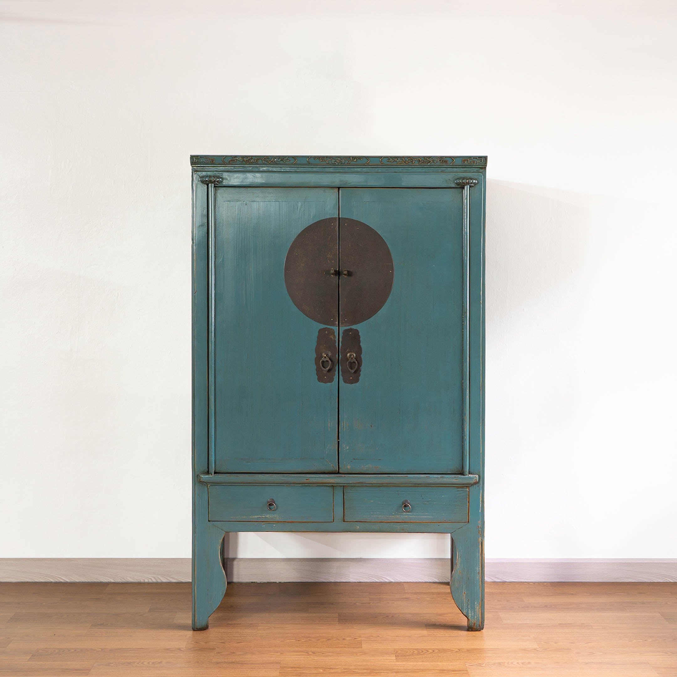 Chinese Antique Wedding Cabinet with Carving top