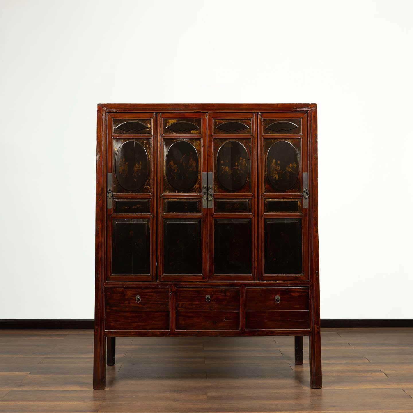 Antique Four Seasons Hand-Painted Storage Cabinet