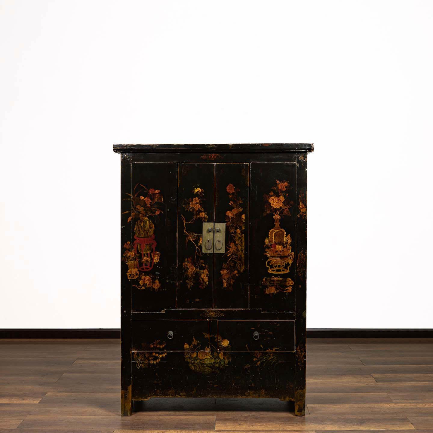 Hand-Painted Gilded Antique Storage Cabinet