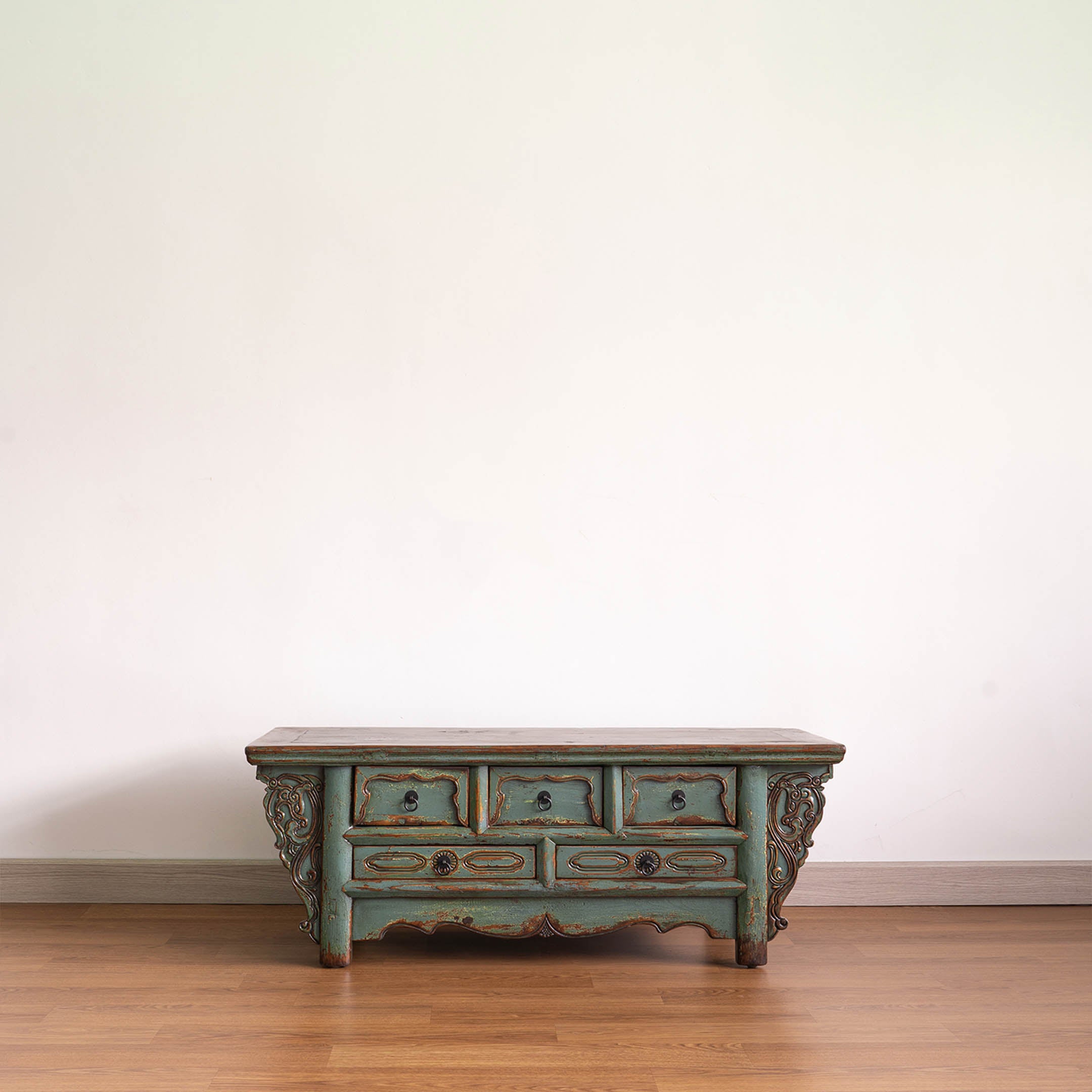Antique Oriental Five Drawers Low Sideboard Table