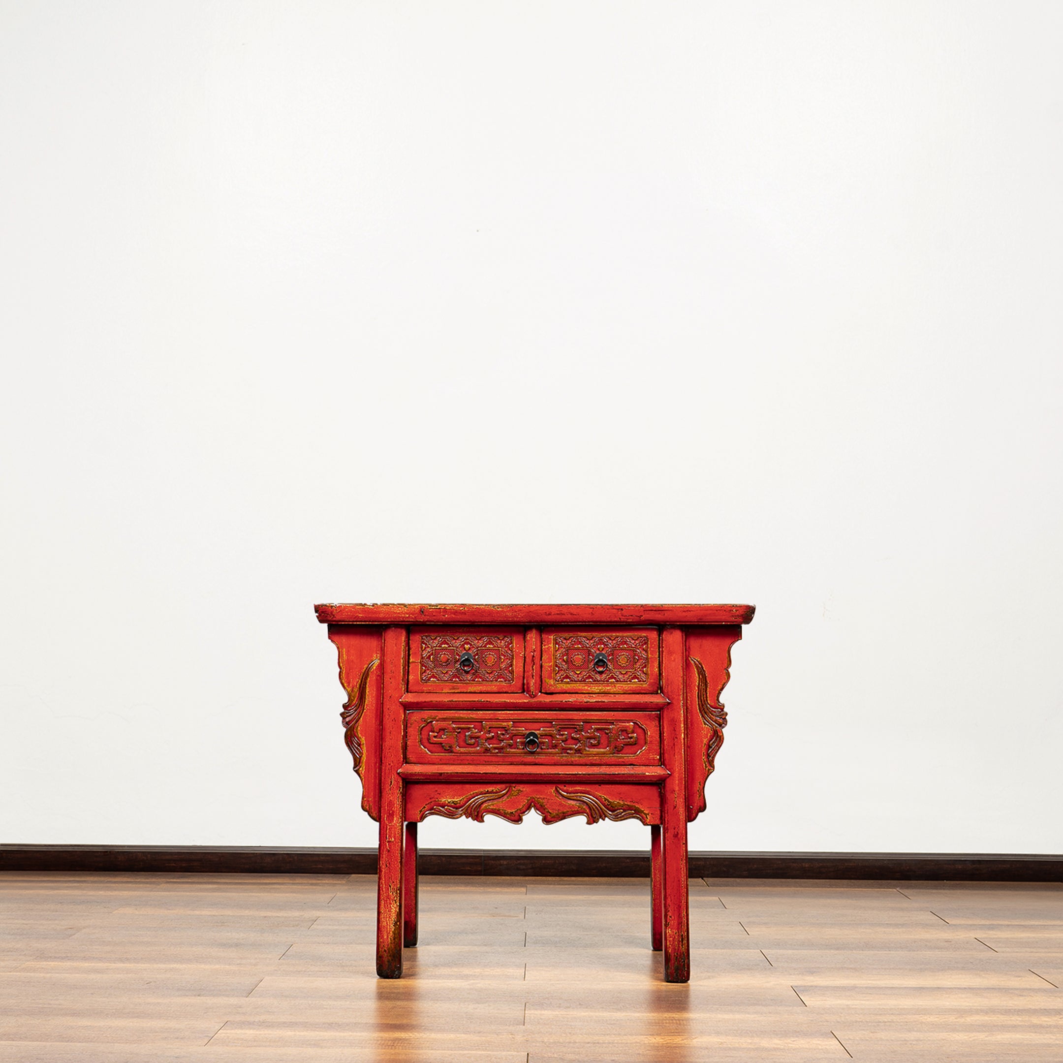 Chinese Antique Three Drawers Carved Console Table