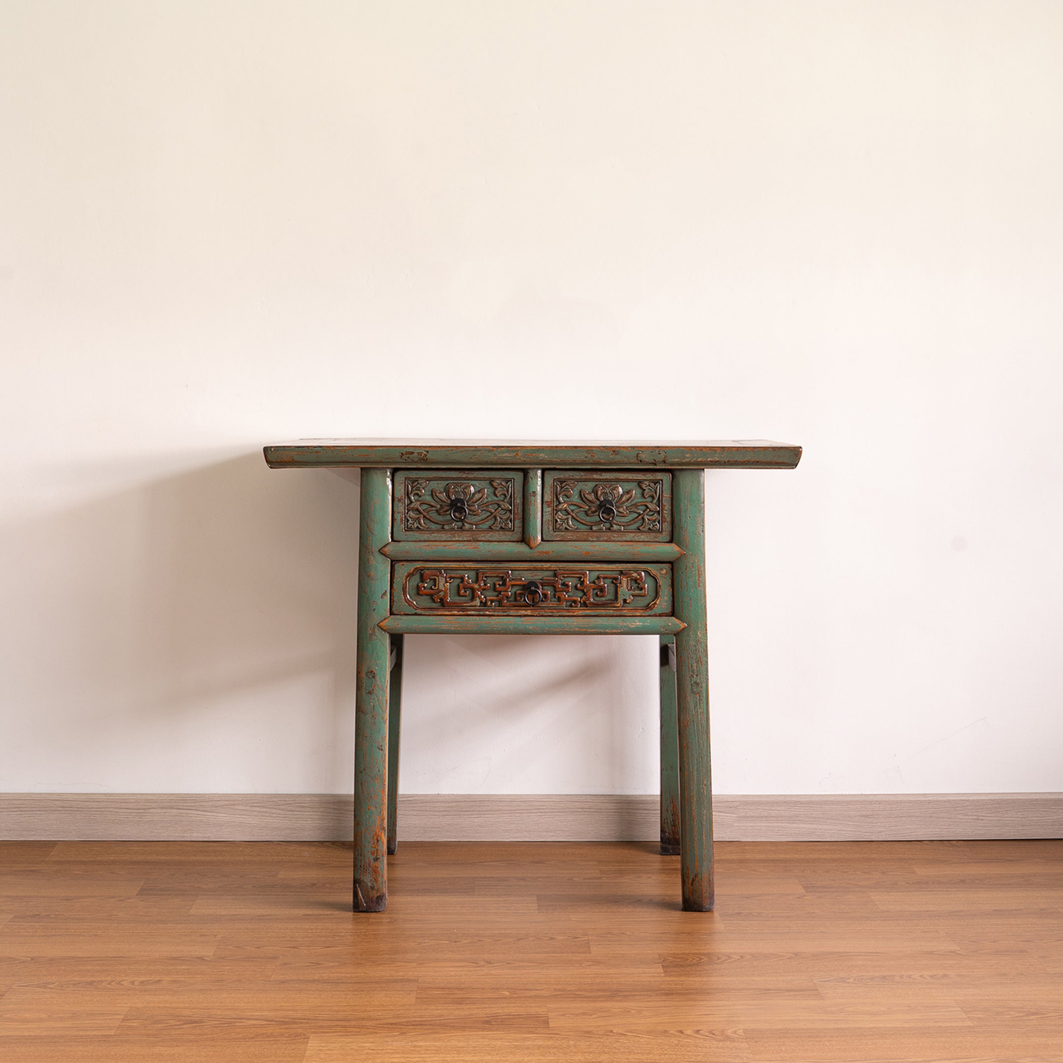 Chinese Antique Three Drawers Carved Console Table