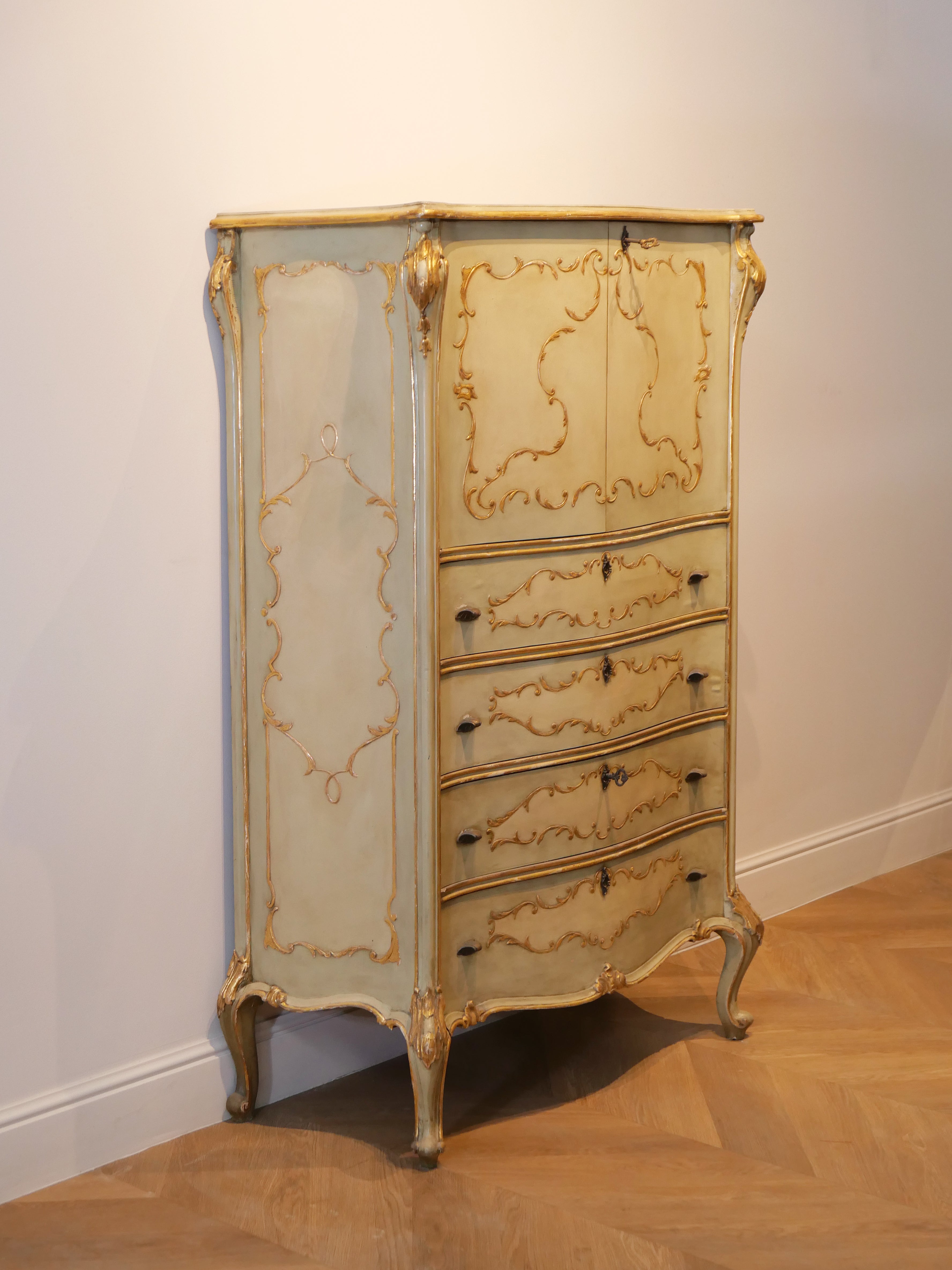 Rare Venetian Lacquered & Parcel-Gilt Secretaire