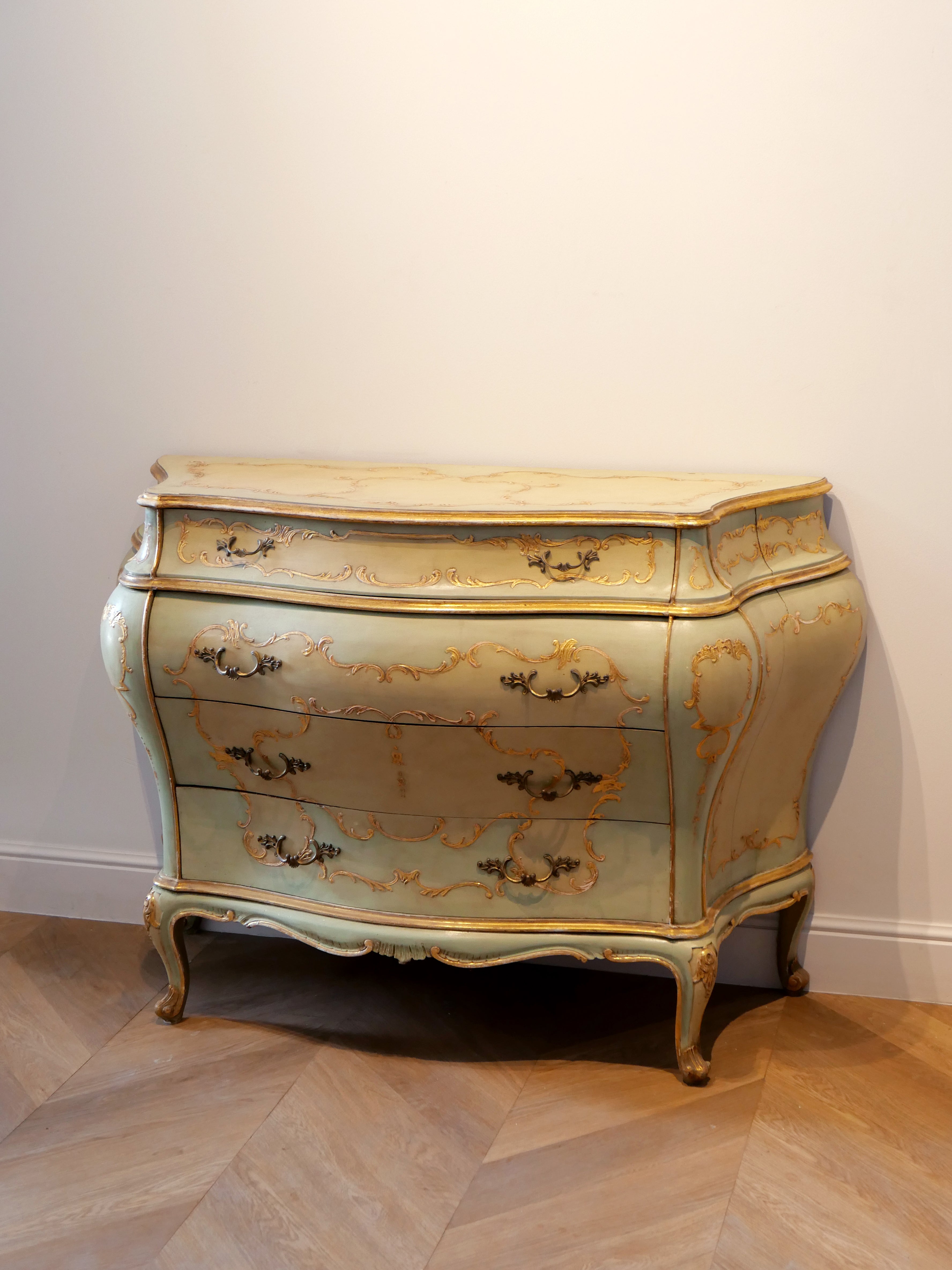 Rare Venetian Lacquered & Parcel-Gilt Commode