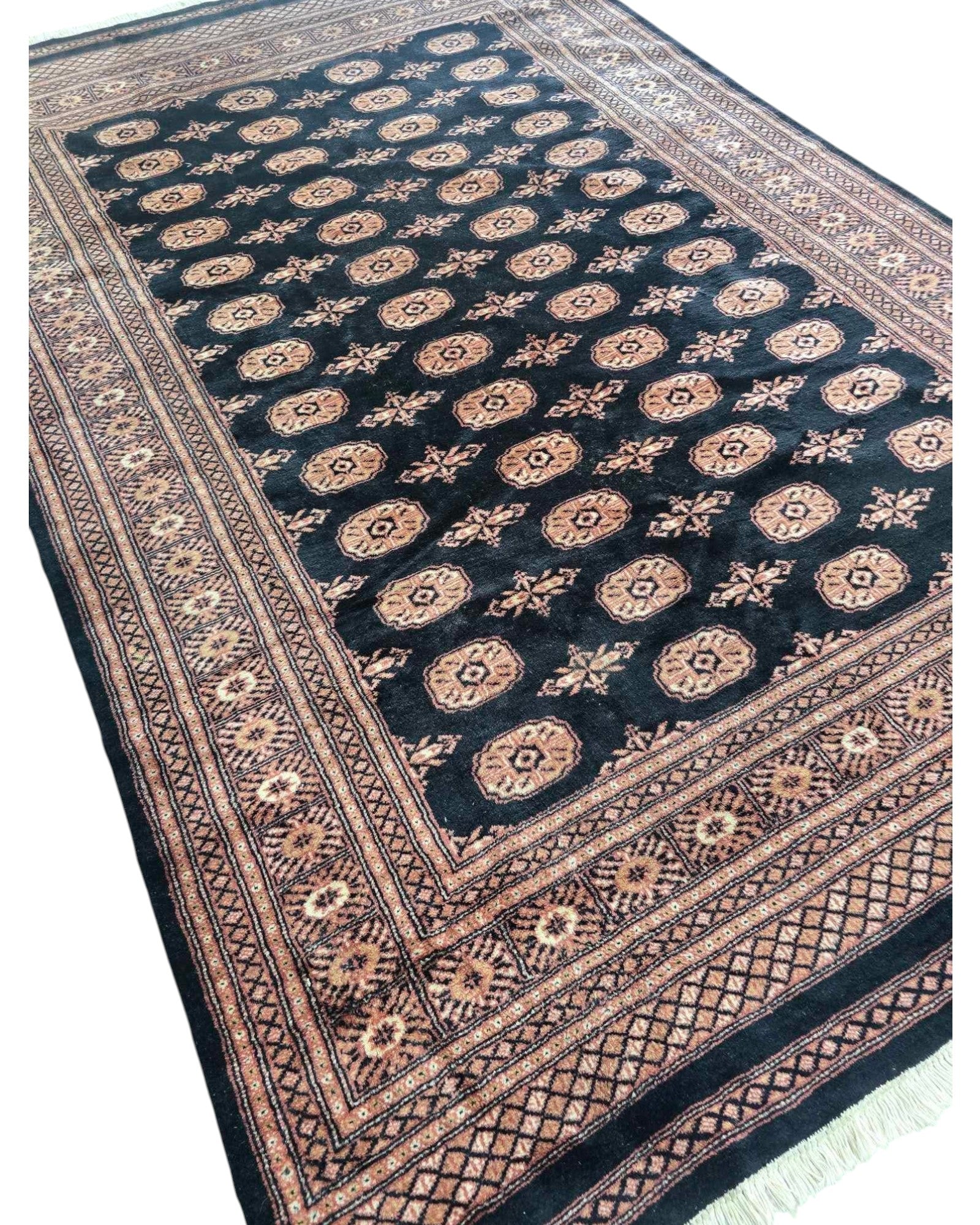 Bokhara-Style Black and Rose Medallion Rug | 178 x 273cm