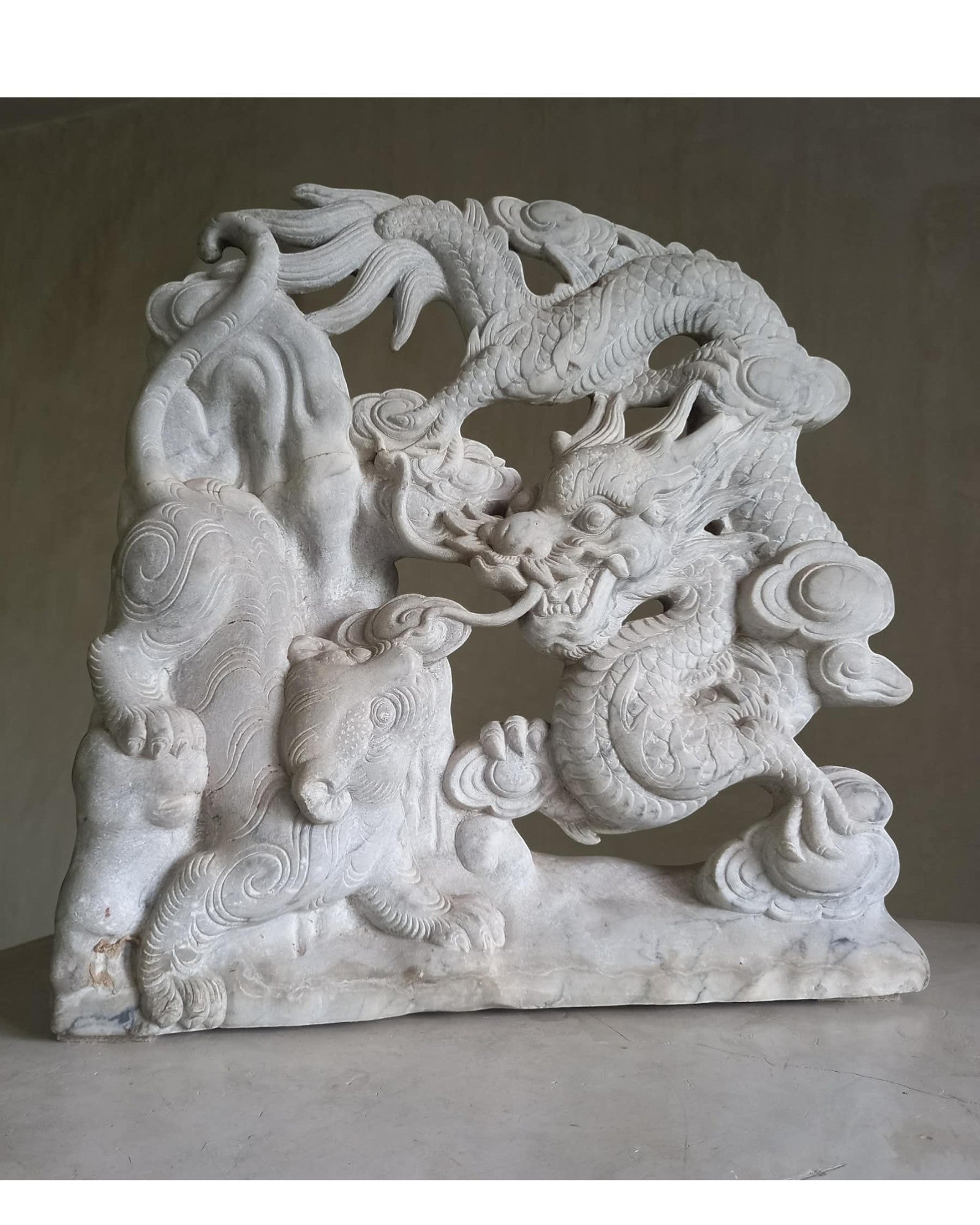 Carved Marble Dragon & Qilin Sculpture - Surround Living - 10