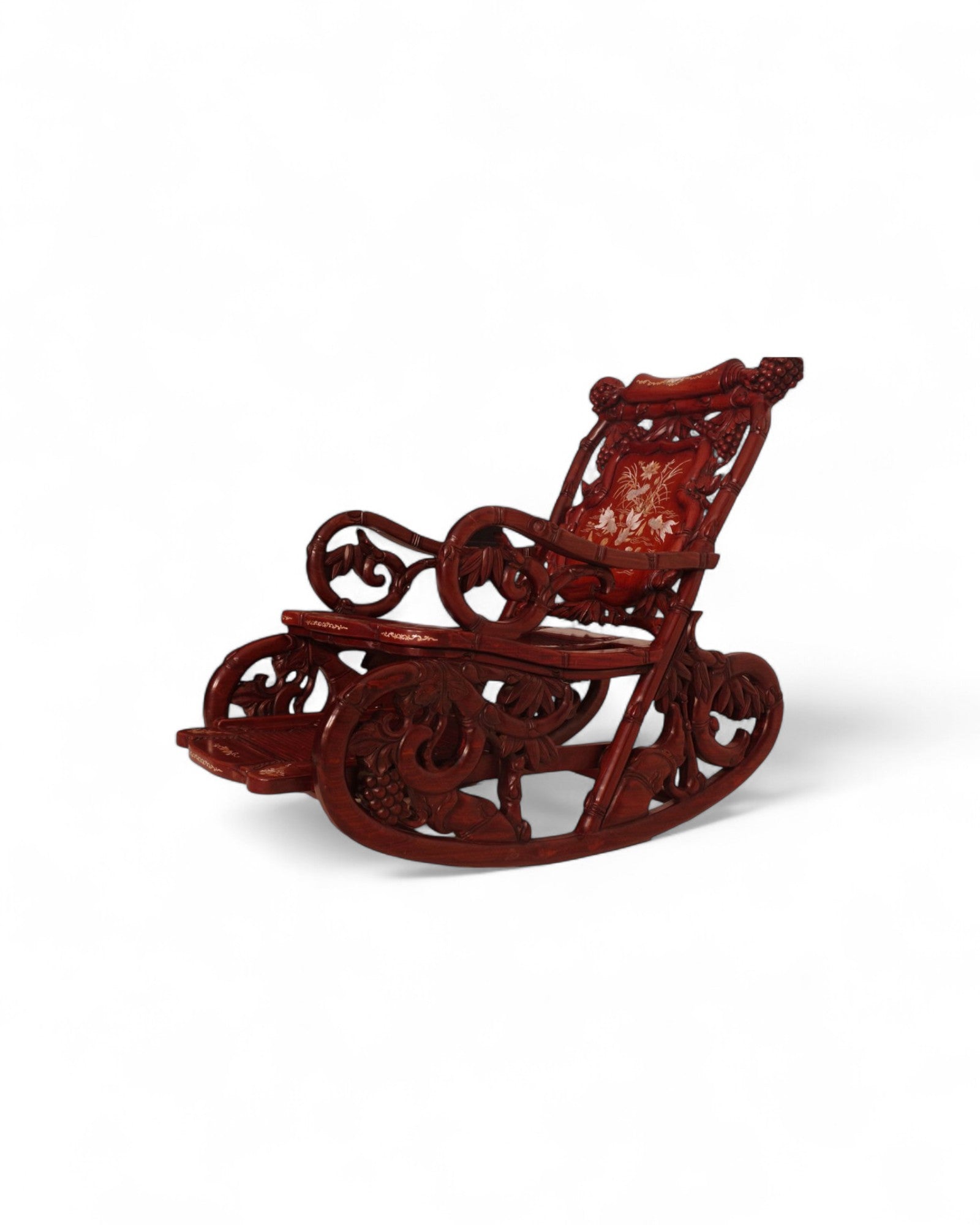 Chinese Mother-of-Pearl Inlaid Rosewood Rocking Recliner (Imperial-Style “Taishi” Chair)