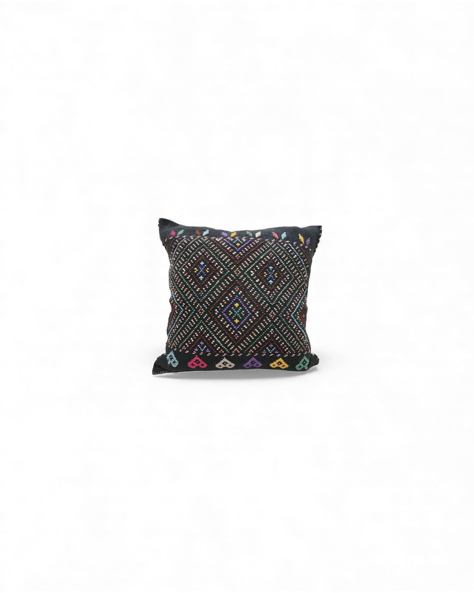 Handwoven Waist Loom Weave Cushion - Dark Brown & Multi-coloured