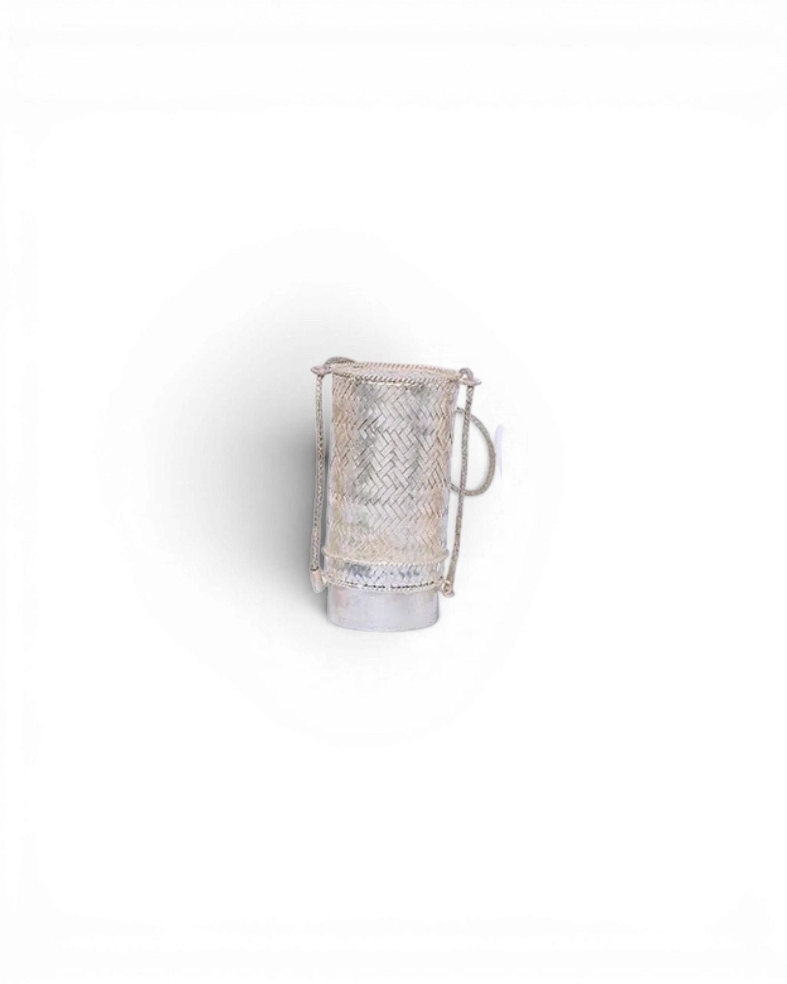 Somboun ( L ) Silver Plated Copper Woven Rice Basket with String
