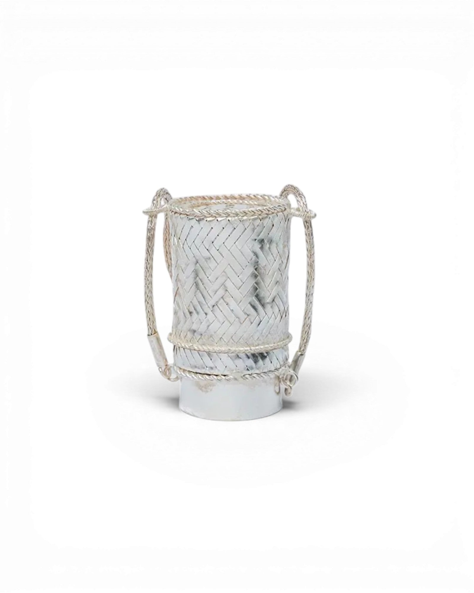 Somboun ( S ) Silver Plated Copper Woven Rice Basket with String