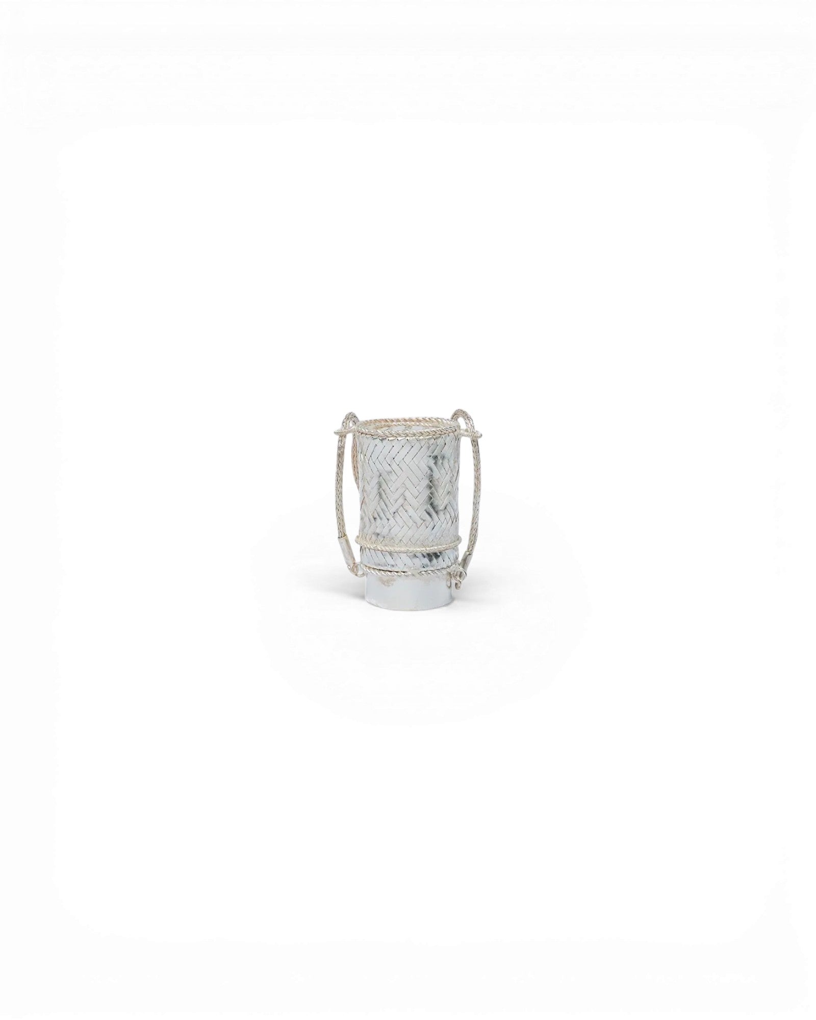 Somboun ( S ) Silver Plated Copper Woven Rice Basket with String