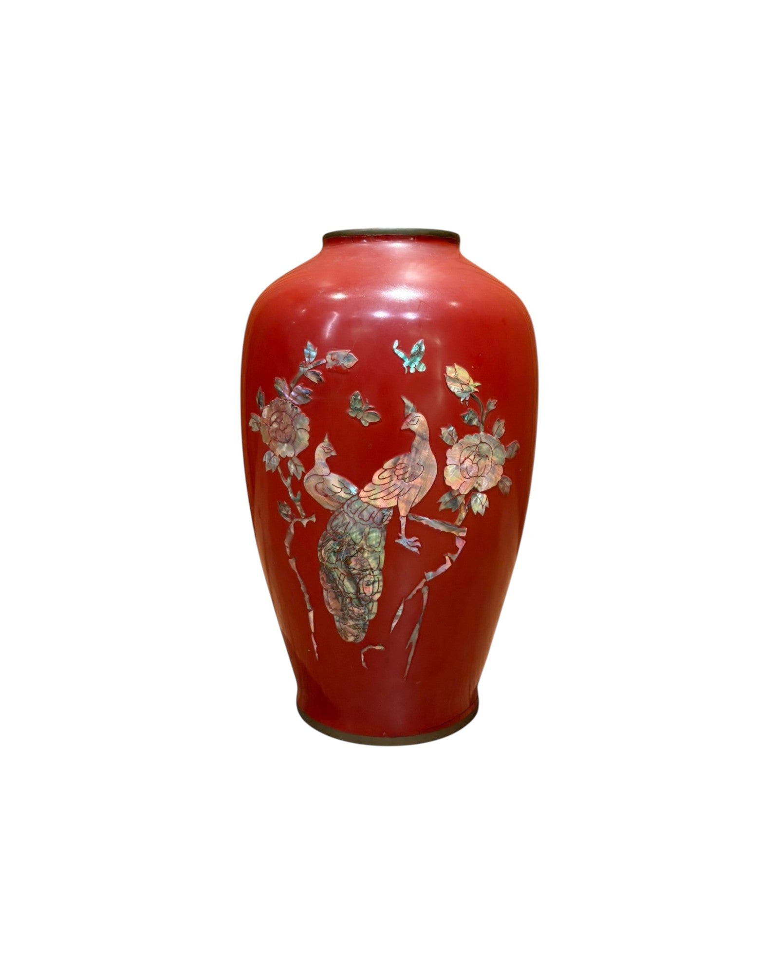 Red Lacquer Vase with Mother-of-Pearl Inlay