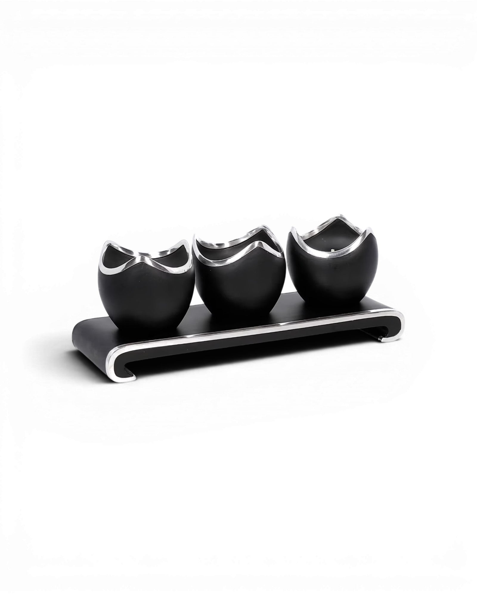 Black Ebony & Silver Tulips Candle Holder - Set of 3 - Surround Living - 3