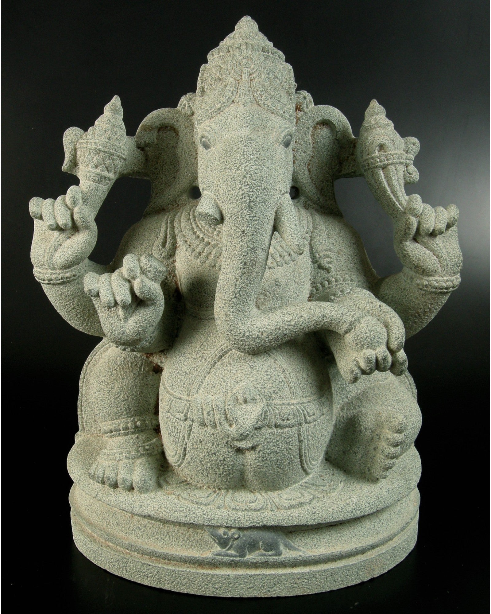 Green Granite Ganesh Sculpture in Chola Style - Surround Living - 4