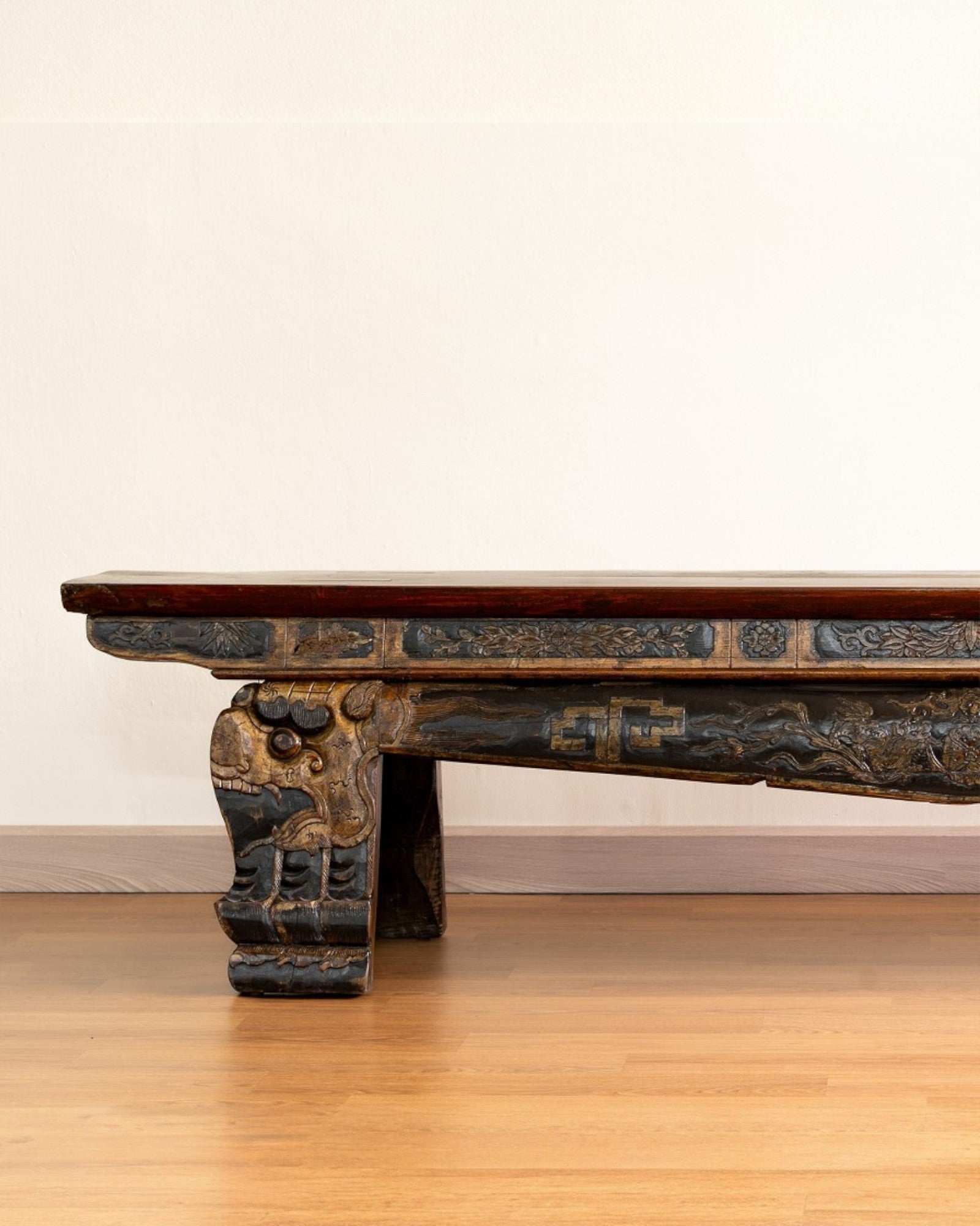 Chinese Antique Ornately Carved Cypress Bench
