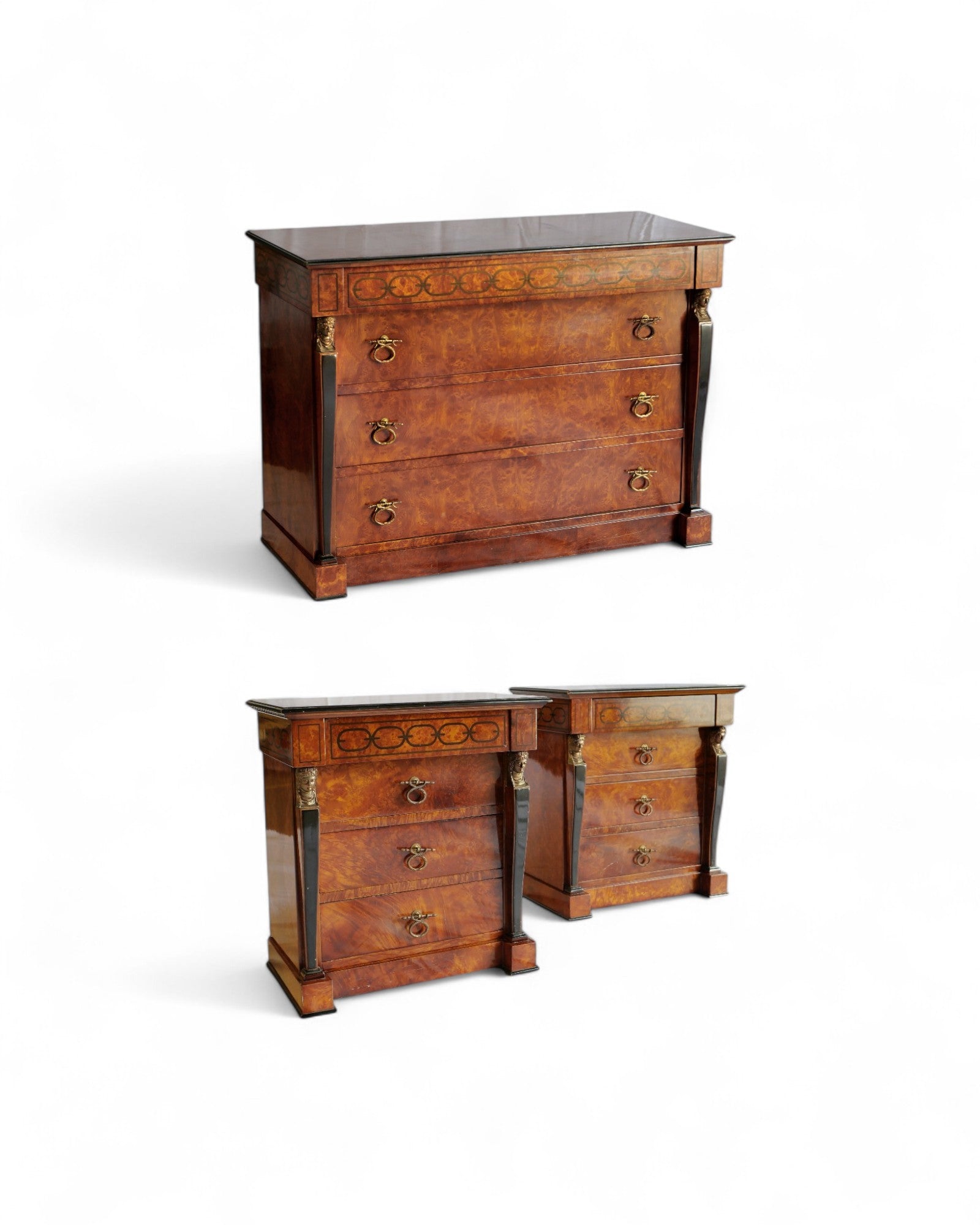 Set of Empire Chest of Drawers & Side Tables -  1 Chest of Drawers & 2 Night Stands