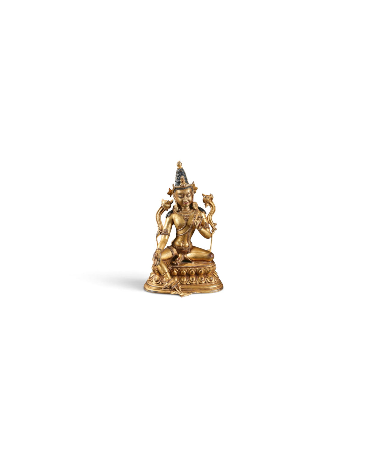 Old Chinese Gild Buddhism Sit Green Tara Mahayana Buddhism Statue