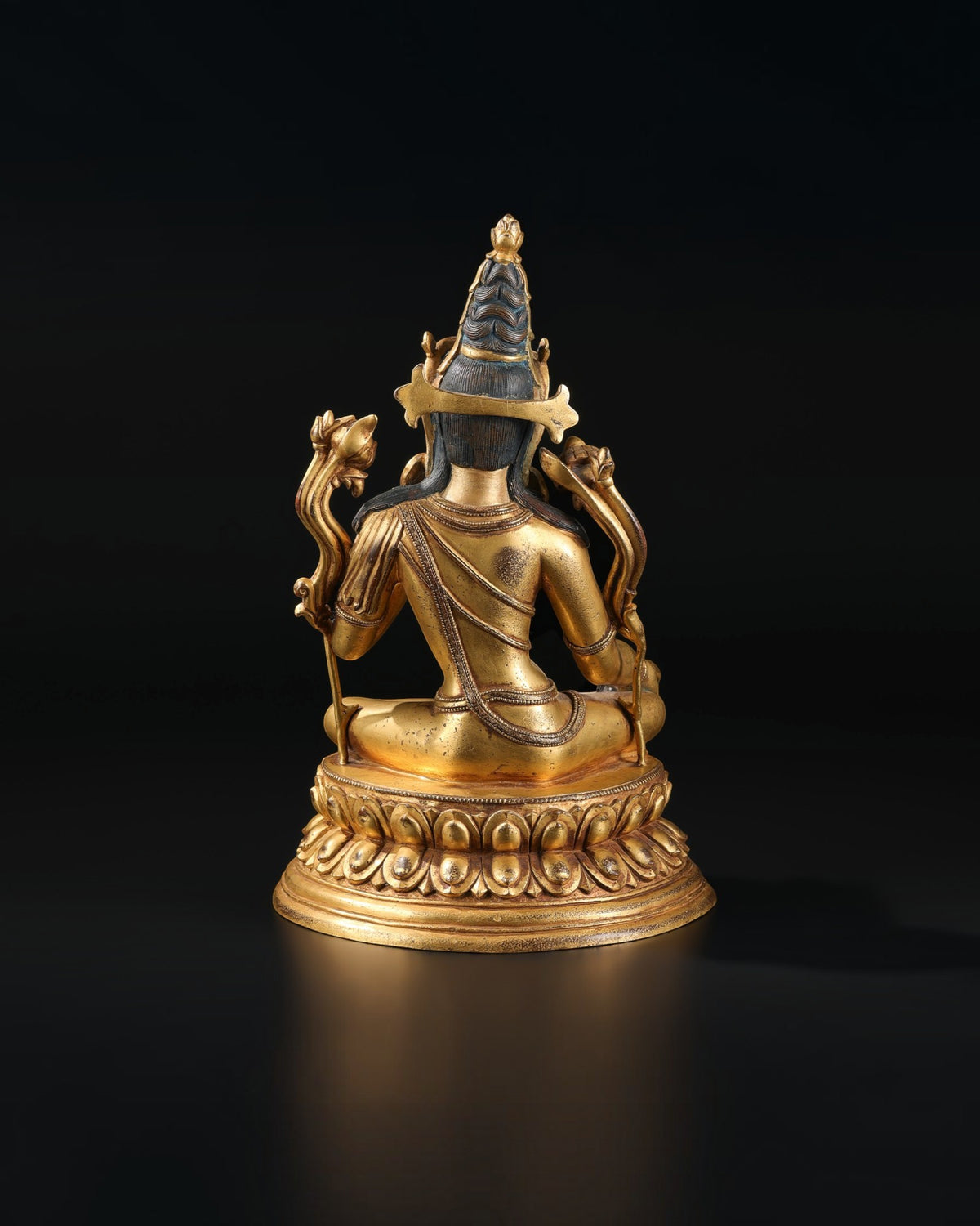 Old Chinese Gild Buddhism Sit Green Tara Mahayana Buddhism Statue