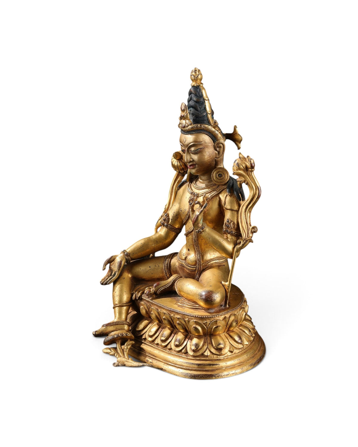 Old Chinese Gild Buddhism Sit Green Tara Mahayana Buddhism Statue