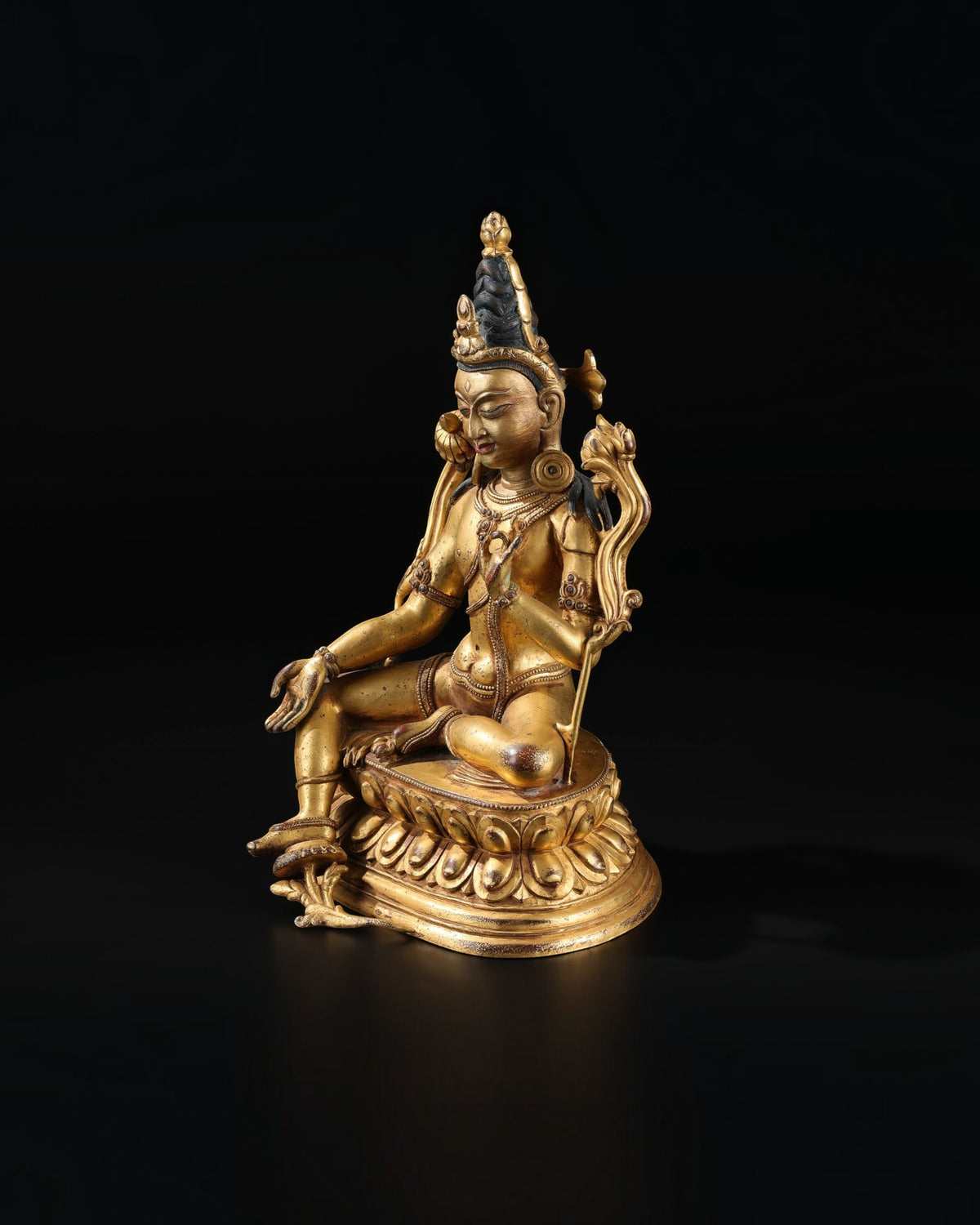 Old Chinese Gild Buddhism Sit Green Tara Mahayana Buddhism Statue
