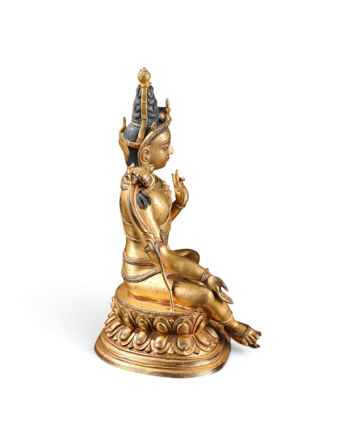 Old Chinese Gild Buddhism Sit Green Tara Mahayana Buddhism Statue