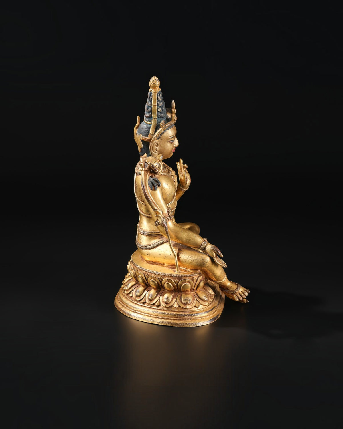 Old Chinese Gild Buddhism Sit Green Tara Mahayana Buddhism Statue
