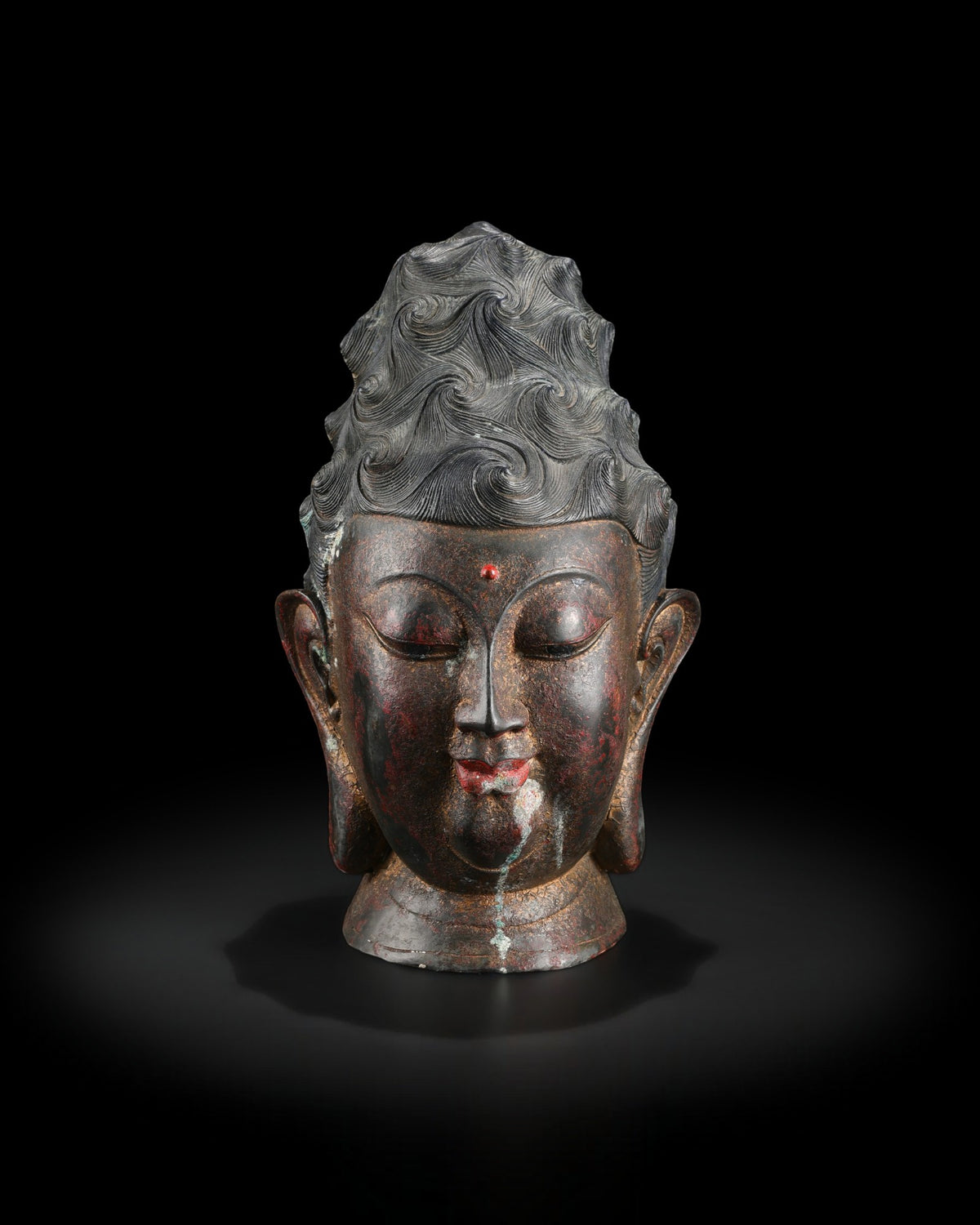 Old China Buddhism Bronze Guanyin Kwan-Yin Guan Yin Buddha Head Statue