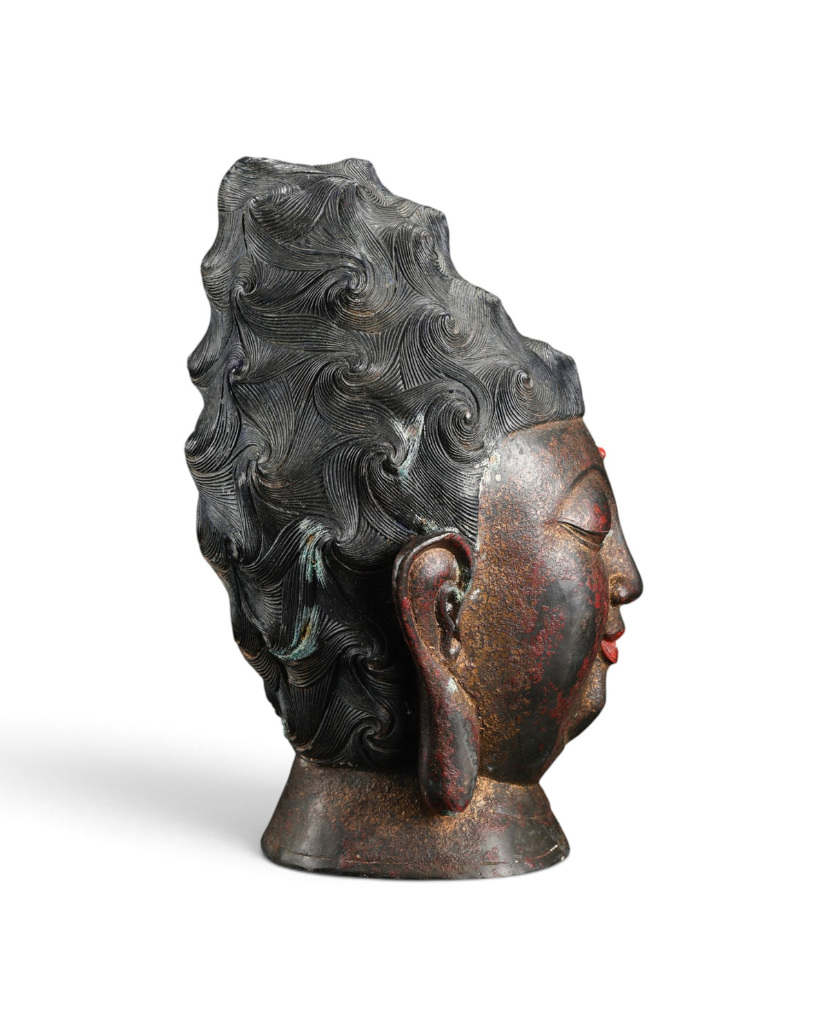 Old China Buddhism Bronze Guanyin Kwan-Yin Guan Yin Buddha Head Statue