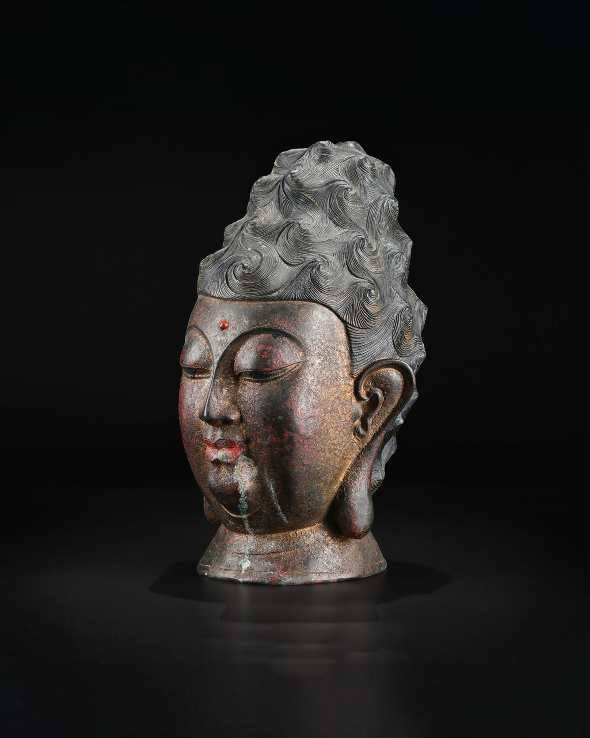 Old China Buddhism Bronze Guanyin Kwan-Yin Guan Yin Buddha Head Statue