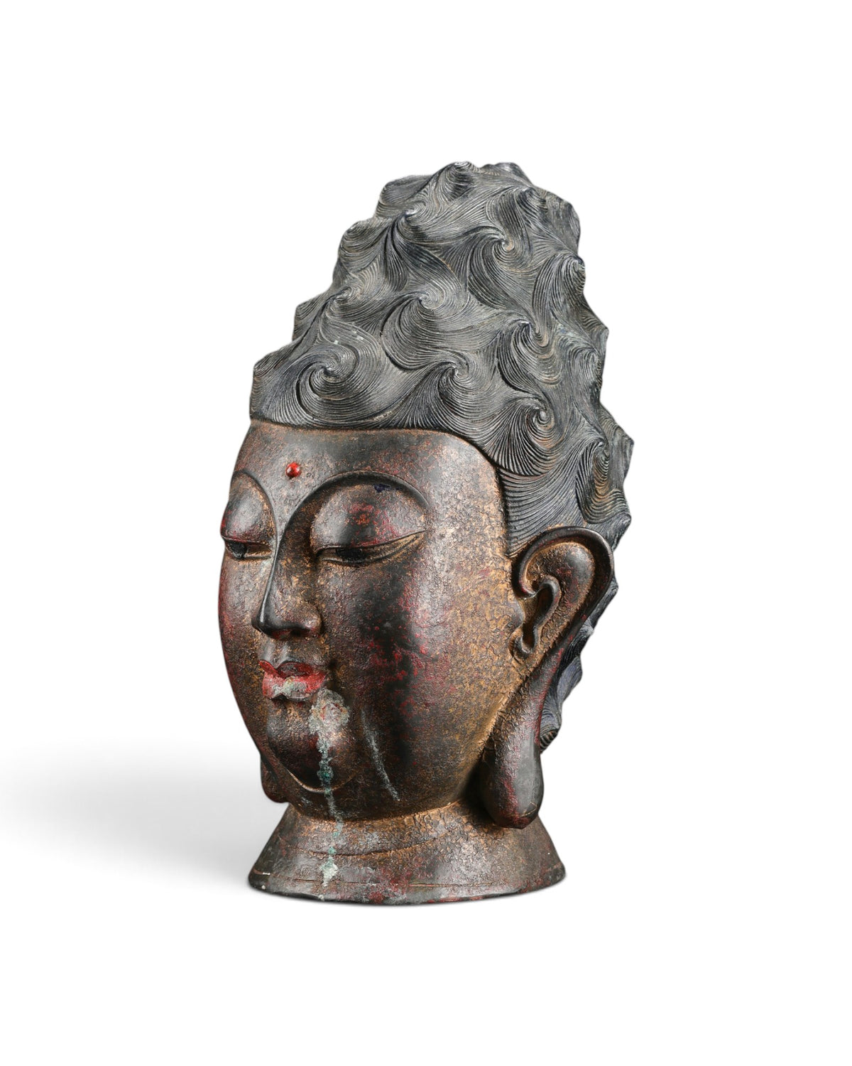 Old China Buddhism Bronze Guanyin Kwan-Yin Guan Yin Buddha Head Statue