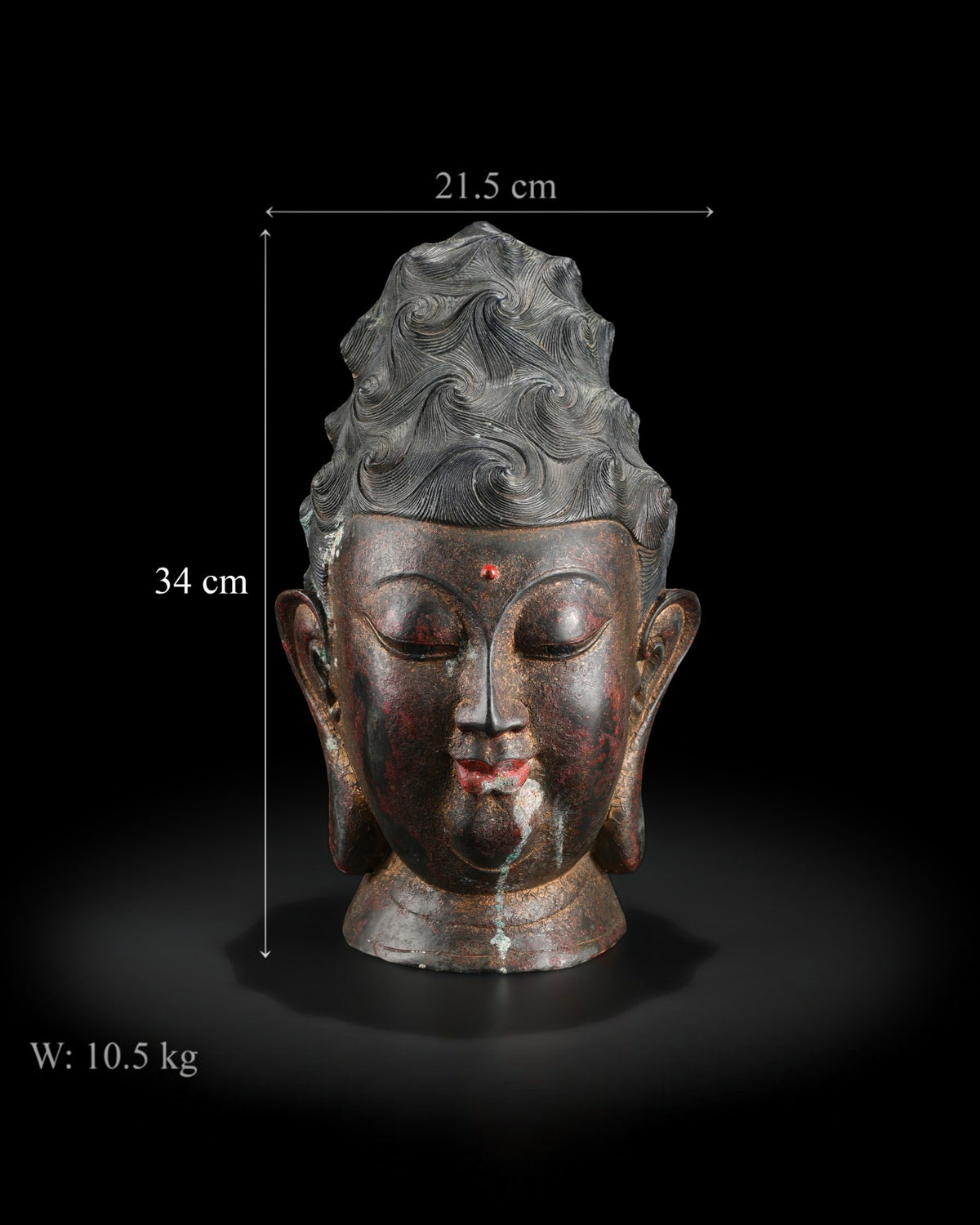 Old China Buddhism Bronze Guanyin Kwan-Yin Guan Yin Buddha Head Statue