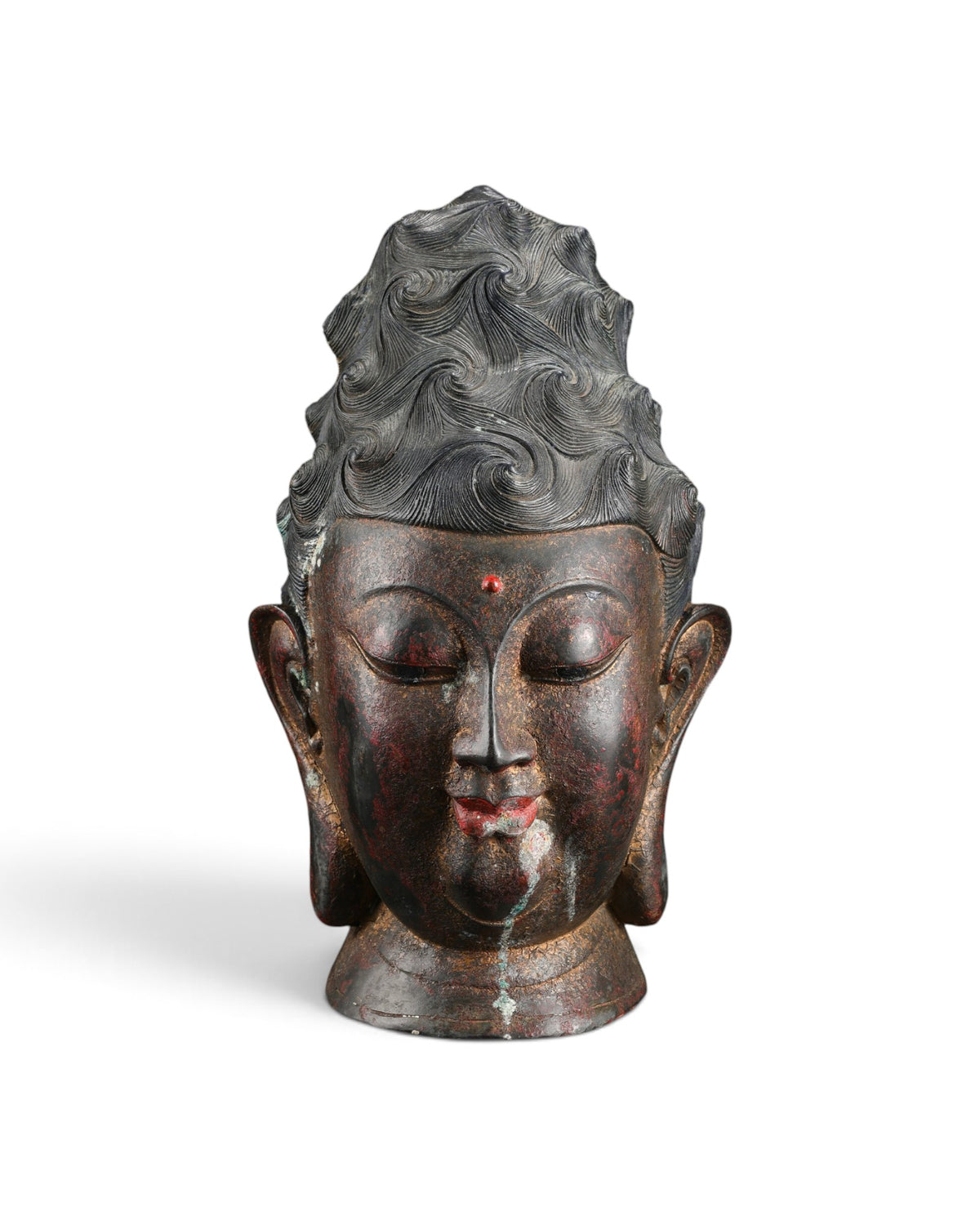 Old China Buddhism Bronze Guanyin Kwan-Yin Guan Yin Buddha Head Statue
