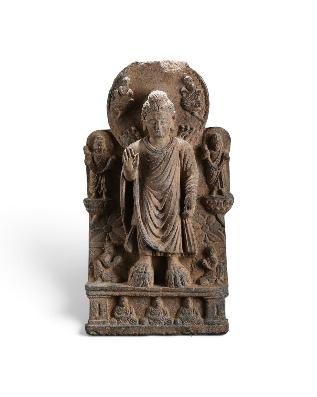 Rare Gandhara Stone Schist with Buddha Carved Scenes on Both Sides