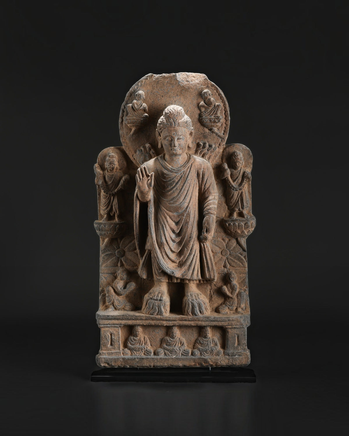 Rare Gandhara Stone Schist with Buddha Carved Scenes on Both Sides